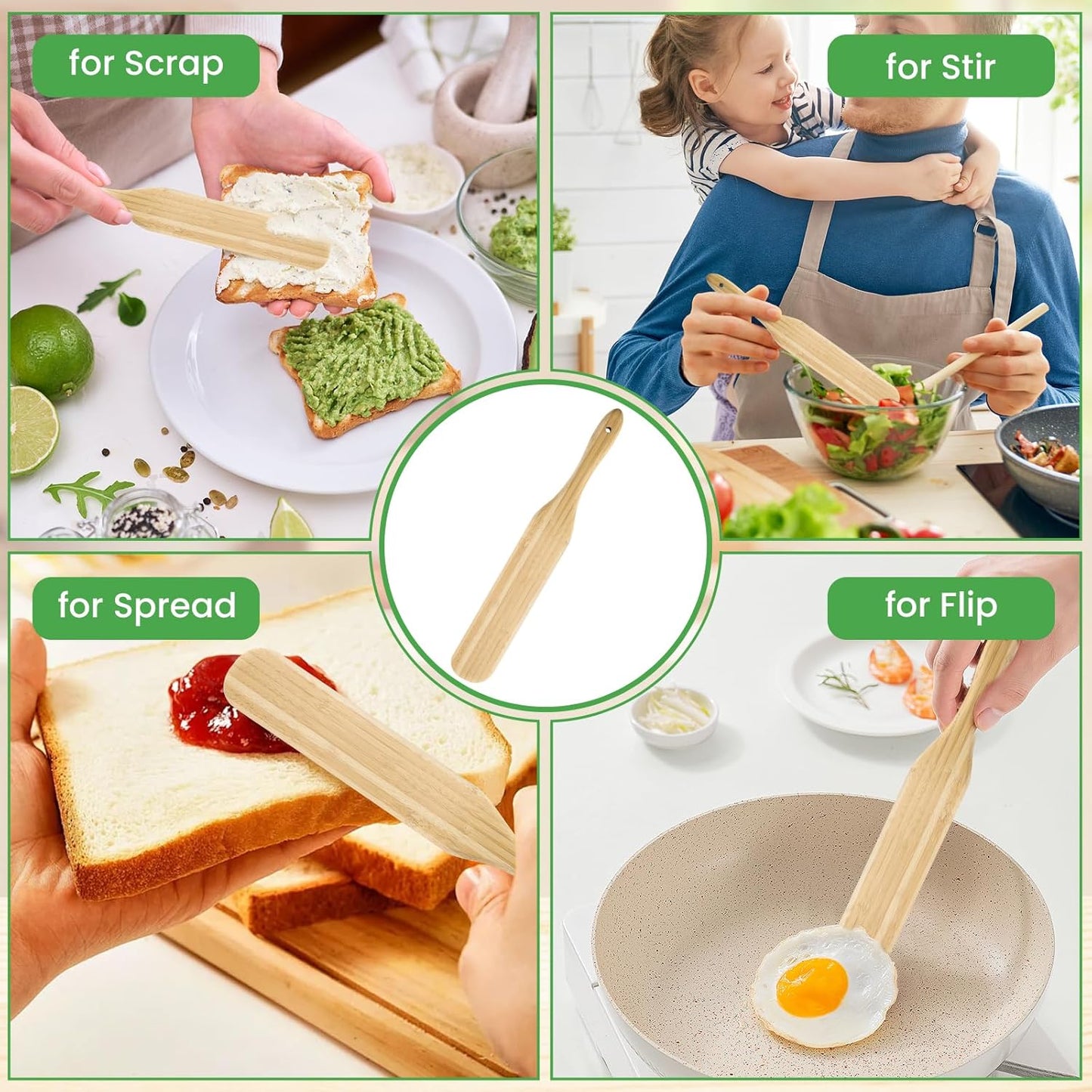 GEEKHOM Bamboo Spatulas, 13 Inch Wooden Kitchen Utensils, 2 Pack Wood Spurtle Set for Cooking, Slotted Wok Turners, Flipper for Nonstick Cookware Stirring, Serving Mixing Scraping