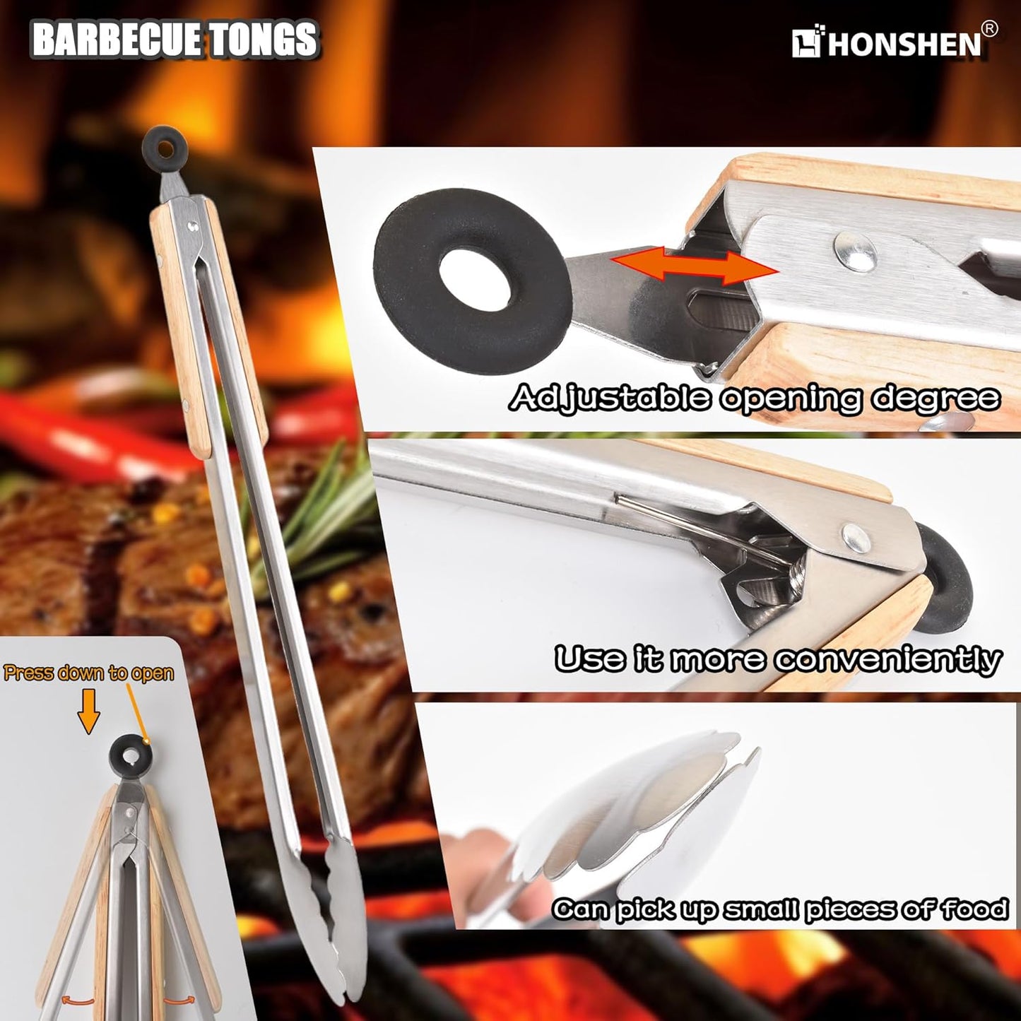 3 Piece Barbecue Tool Sets,Heavy Duty Stainless Steel and Wooden Handles BBQ Tool Sets,Grill Accessories,Grilling Spatula,Fork,Tongs for Outdoor Grill Cooking (Large BBQ Tools Set-3P)