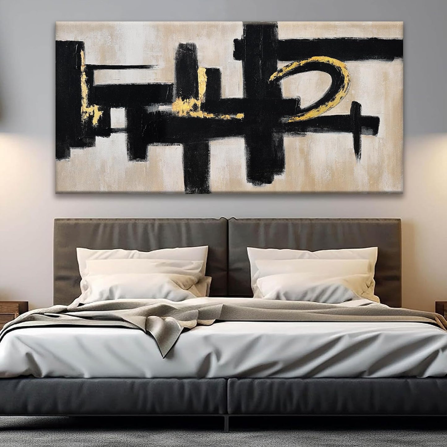 QSQ Black And Off-White Wall Art Abstract Picture Paintings On Canvas Art Wall Decor 29 x 58 Inches Large Wall Art Minimalism Abstract Wall Decor Textured Artwork Living Room Bedroom Office Artwork