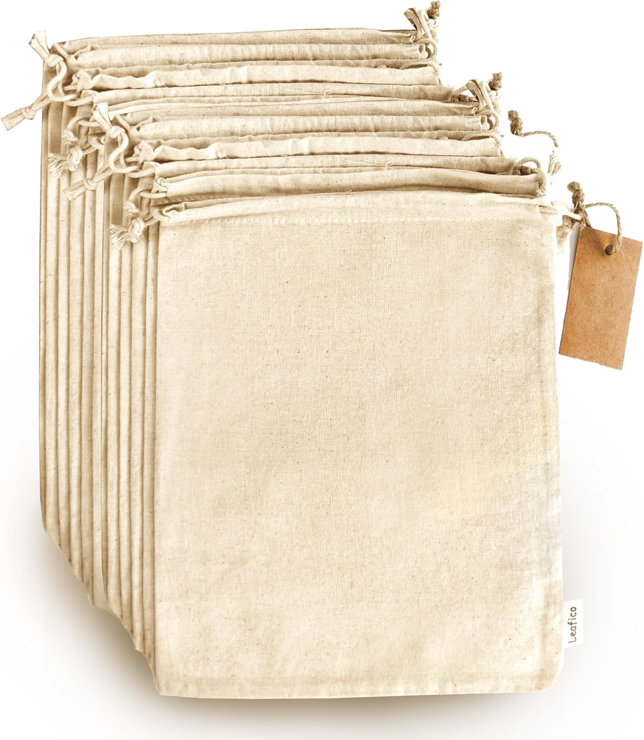 Organic Cotton Produce Bags - Medium 8x10 Inch (12 Bags) - Reusable Muslin Storage Bags with Drawstrings - Biodegradable Canvas Fabric - Perfect for Snacks, Clothes