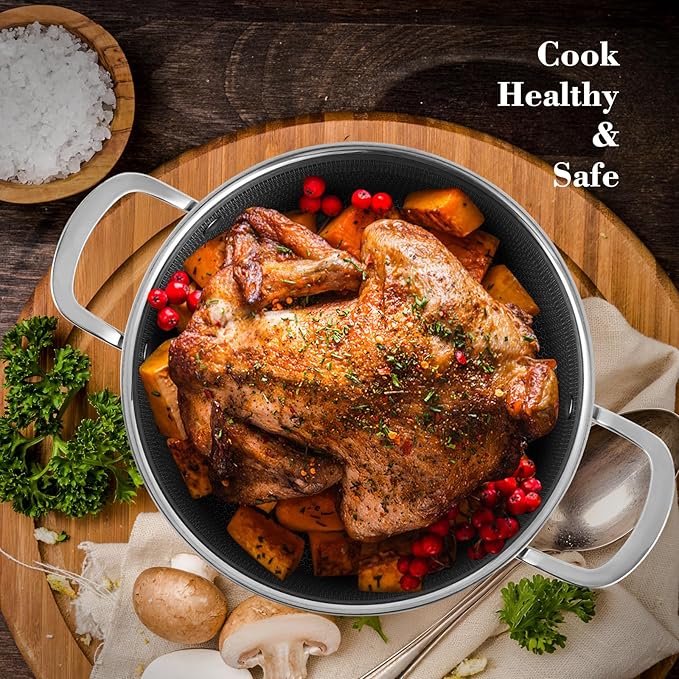 Tri-Ply Stainless Steel Stock Pot, 5 Quart Pot with Lid - Non Stick Pots -Induction Ready, Cooking Pots with Lids, Cool Handles, Dishwasher (Stainless Steel, 5.2QT)