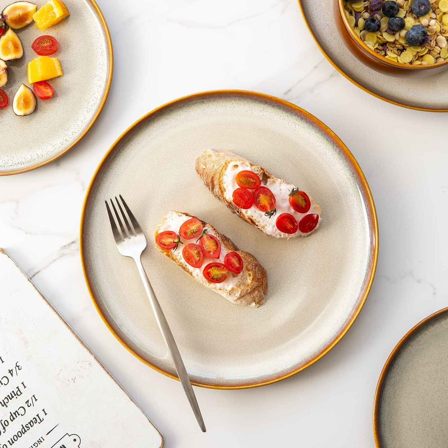 LERATIO Ceramic Plates Set of 6, 8.5 Inch Reactive Glaze Light Weight Porcelain Salad Plates,Modern Shape Dinnerware Dishes Set for Kitchen,Microwave&Dishwasher&Oven Safe, Scratch Resistant