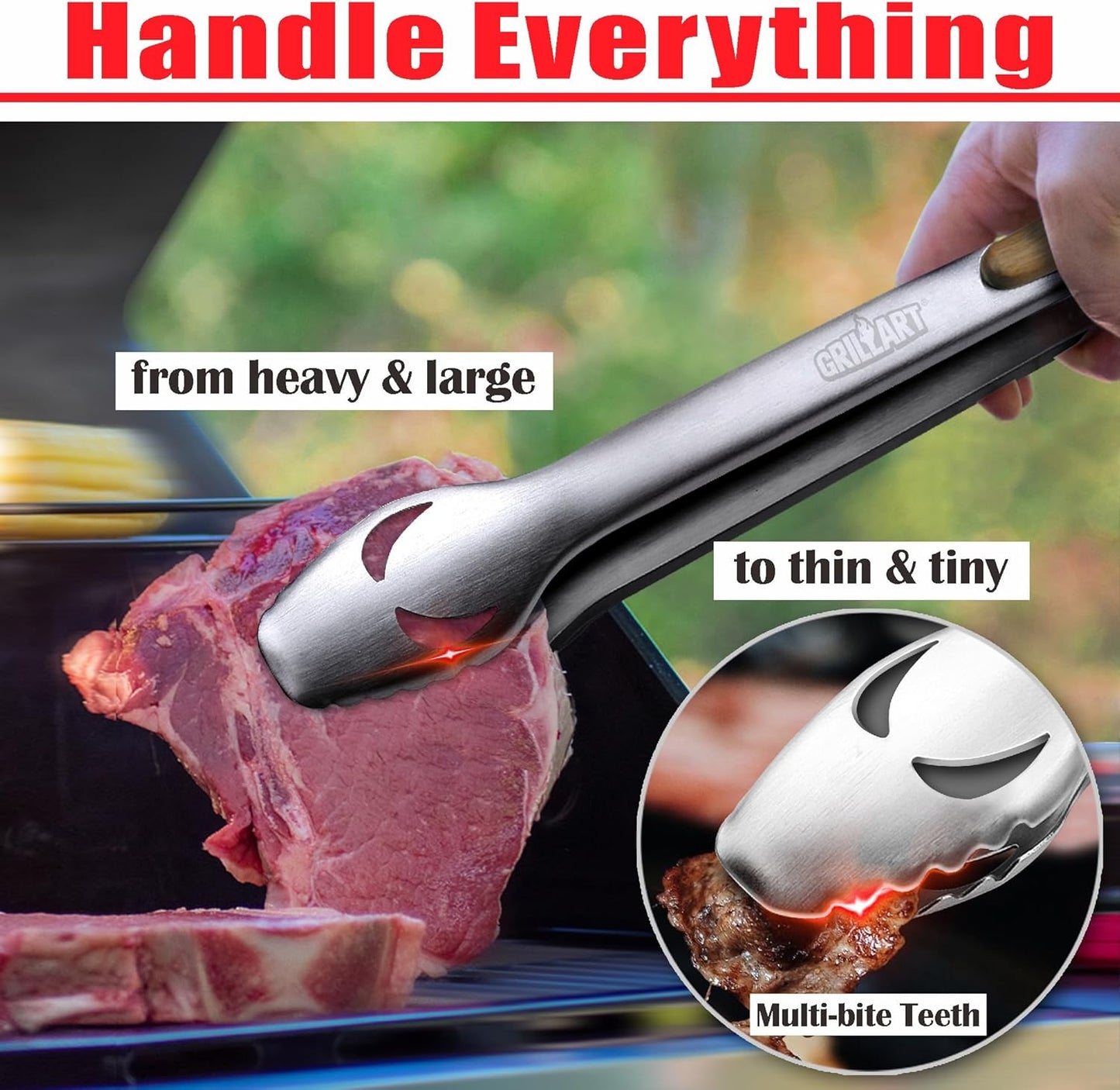 GRILLART BBQ Tools Grill Tools Set -18Inch Grilling Tools BBQ Set - Grill Accessories w/BBQ Tongs, Spatula, Fork, Brush- Stainless Grill Kit Grilling Set - Gift Ideas BBQ Accessories Gifts for Men Dad