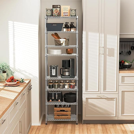 8 Tier 2000 lbs Storage Rack Metal Wire Shelving Unit, Storage Standing Shelf Organizer for Laundry Bathroom Kitchen Pantry Closet Garage Utility Room, Chrome 13.8" D x 23.6" W x 79.5" H