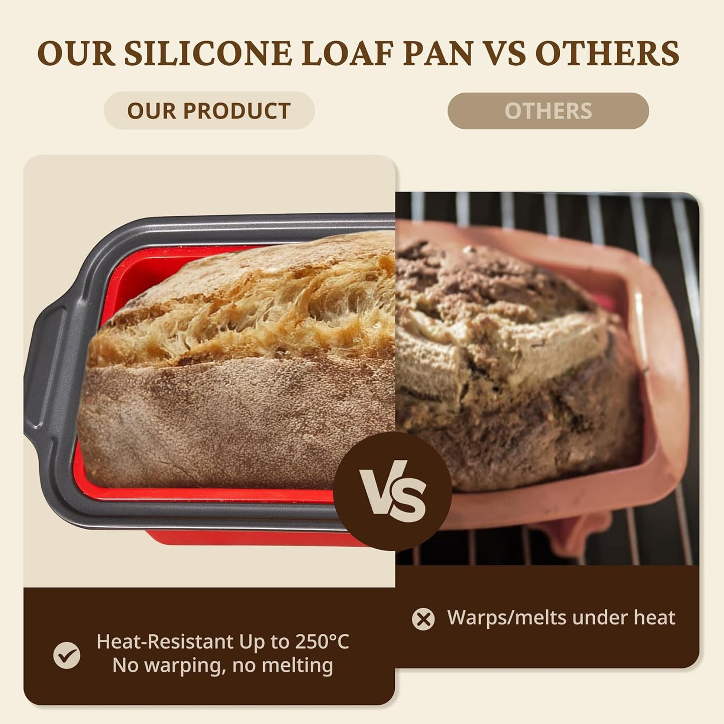 BRONYPRO 9x5 Inch Non-Stick Bread Loaf Pan,Non-Toxic Silicone Baking Mold For Homemade Bread,Heavy-Duty Steel Frame,Dishwasher Safe-Red