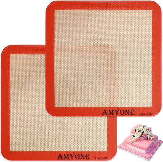 Square Silicone Baking Mats for 10 Inch Cake Pan, 9.65"Square Food Grade Silicone Mat for Baking Sheet for Cake/Pastry/Toast/Pie, Non-Stick Reusable Baking Mat for 10x10 Air Fryer/Cake Pan/Oven