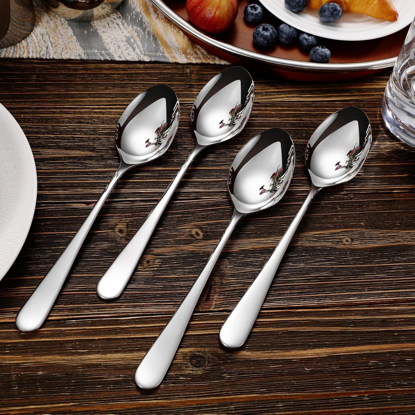 KEAWELL Premium Louise Spoons Set, Set of 4, 18/10 Stainless Steel, Exceptional mirror finish, Dishwasher Safe (9“ Serving Spoon)