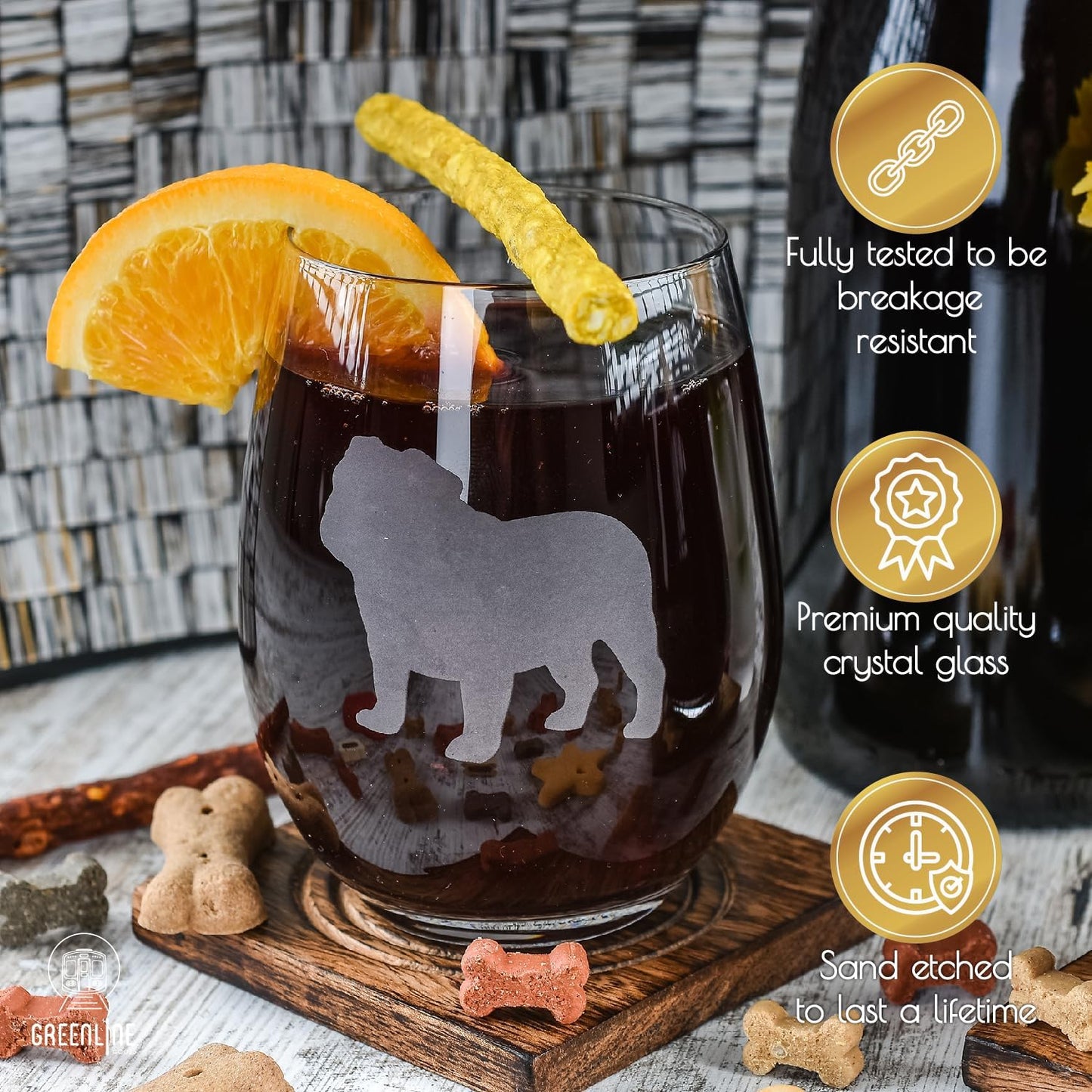 Bulldog Wine Glasses (Set of 2) | Unique for Dog Lovers | Hand Etched with Breed Name on Bottom