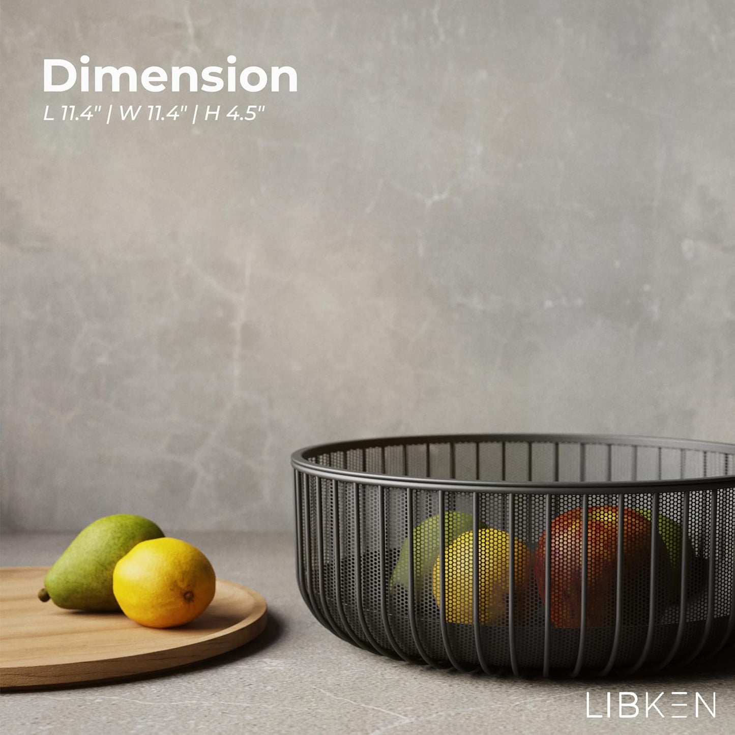 Metal Wire Mesh Fruit Basket with Wooden Lid - Fly-Proof Indoor Solution for Fresh Fruits - Covered Fruit Bowl with Lid - Produce Cover Against Flies for Vegetables - Black