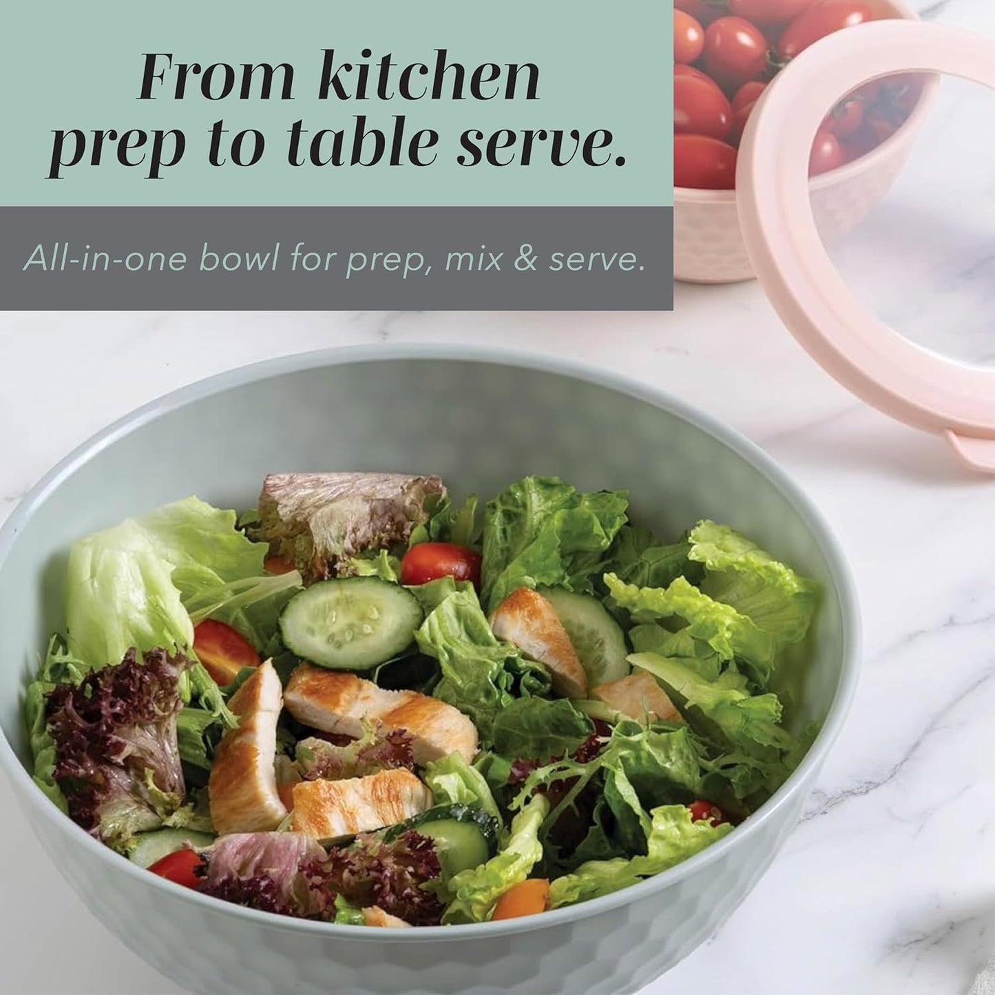 COOK WITH COLOR Mixing Bowls with Lids - 12 Piece Plastic Nesting Bowls Set includes 6 Prep Bowls and 6 Lids, Non Slip Bottom and Embossed Design - Microwave Safe (Teal)