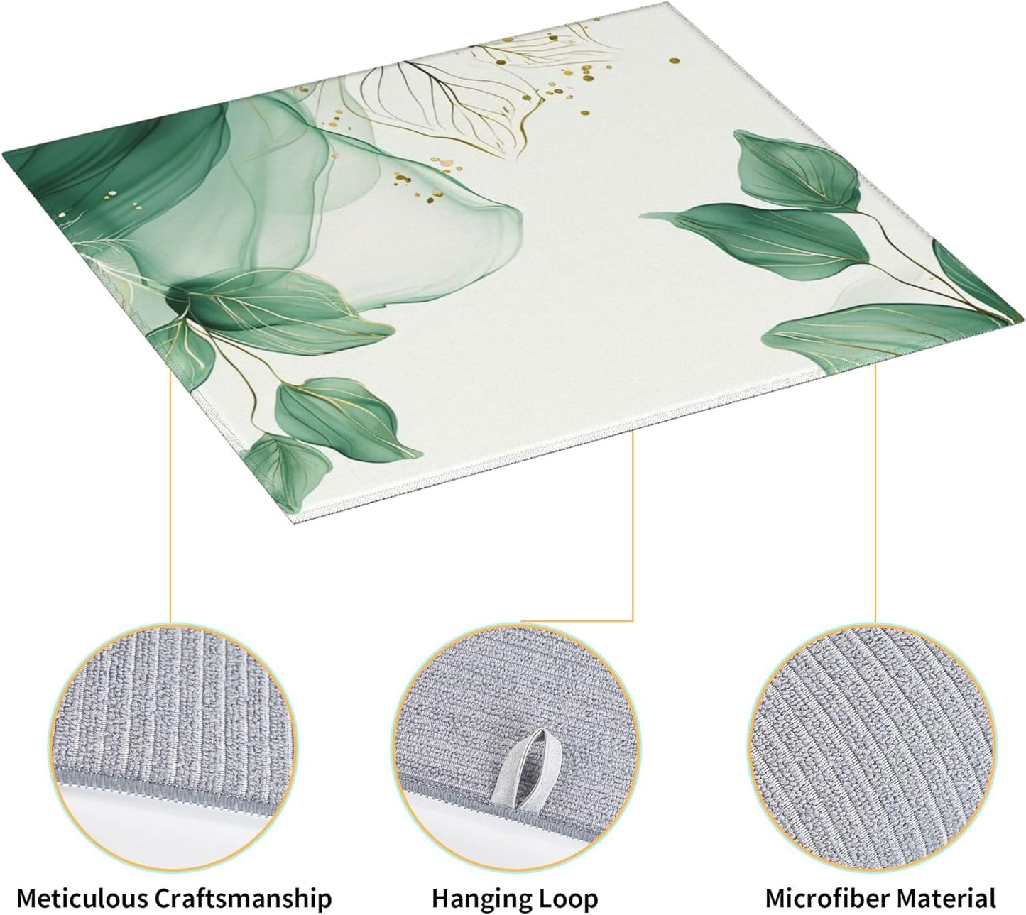 Watercolor Green Palm Leaves Dish Drying Mat 16x18 Inch, Microfiber Absorbent Fast Dry Mat Large Dish Mat Drying Kitchen Mat, Kitchen Drying Pad for Kitchen Counter Coffee Bar Decor Gifts