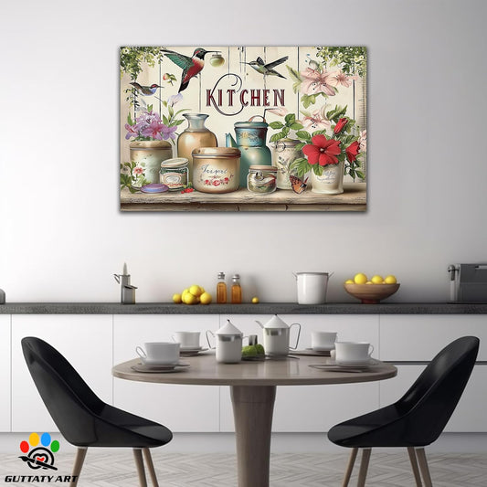 GUTTATY Farmhouse Wall Art Rustic Kitchen Decor, Ready to Hang Kitchen Canvas Print Flowers And Bird,Vintage Posters Prints for Dinning Room Home Kitchen Restaurant Painting 28×40 Inch
