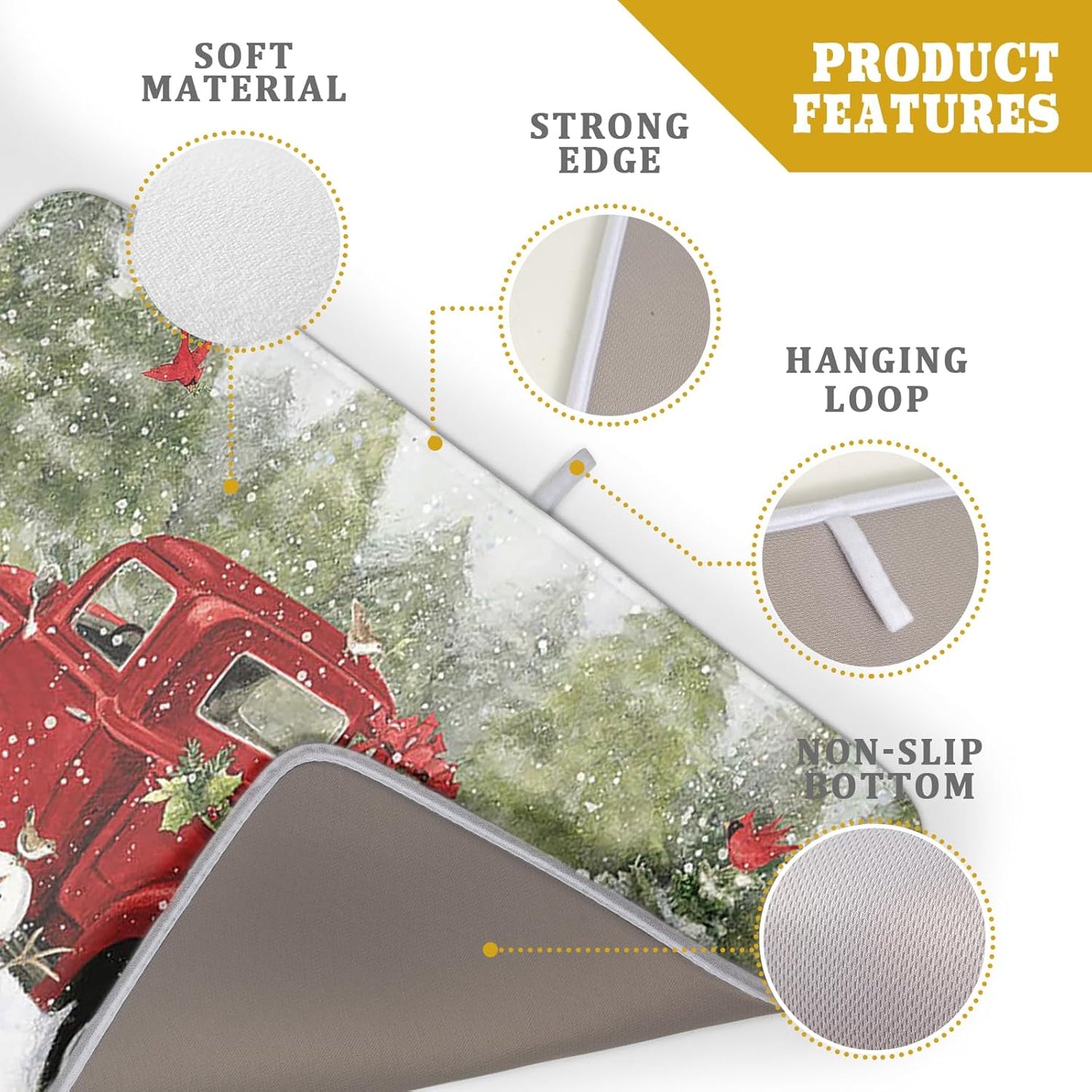 Christmas Red Truck Dish Mat for Kitchen Counter 18x24in, Winter Holiday Xmas Tree Snowman Farmhouse Absorbent Dishes Drainer Drying Mats Fast Dry Washable Microfiber Draining Pad