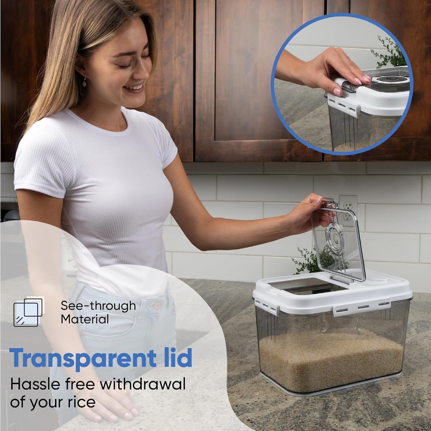 Chef's Path Extra Large Airtight Rice Storage Container with Measuring Cup, Pack of 1, 8 L Capacity, Kitchen and Pantry Canister for Rice, Flour, Sugar, and Baking Supplies