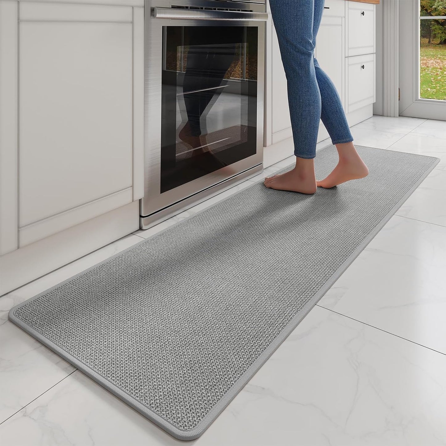 Kitchen Mats for Floor, Super Absorbent Kitchen Rugs Non Slip Washable, Soft Imitation Linen Braided Runner Rug, Standing Mat Kitchen Sink Mat, Easy to Clean, Gray 17x71
