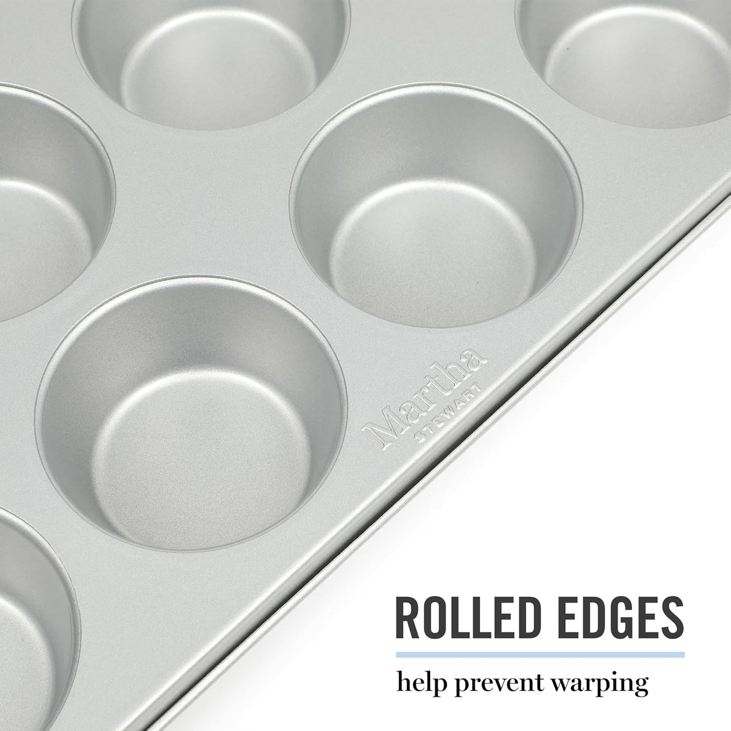Martha Stewart Gallen 12 Cup Nonstick Carbon Steel Muffin/Cupcake Pan - Silver