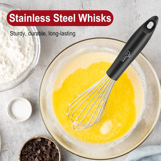HOTEC 4 Pieces Stainless Steel Whisks Set, Wire Balloon Whisks Egg Beater, Thicken Wire &Non-slip Handle Whisk Perfect for Cooking, Stirring, Beating and Blending (Silver)