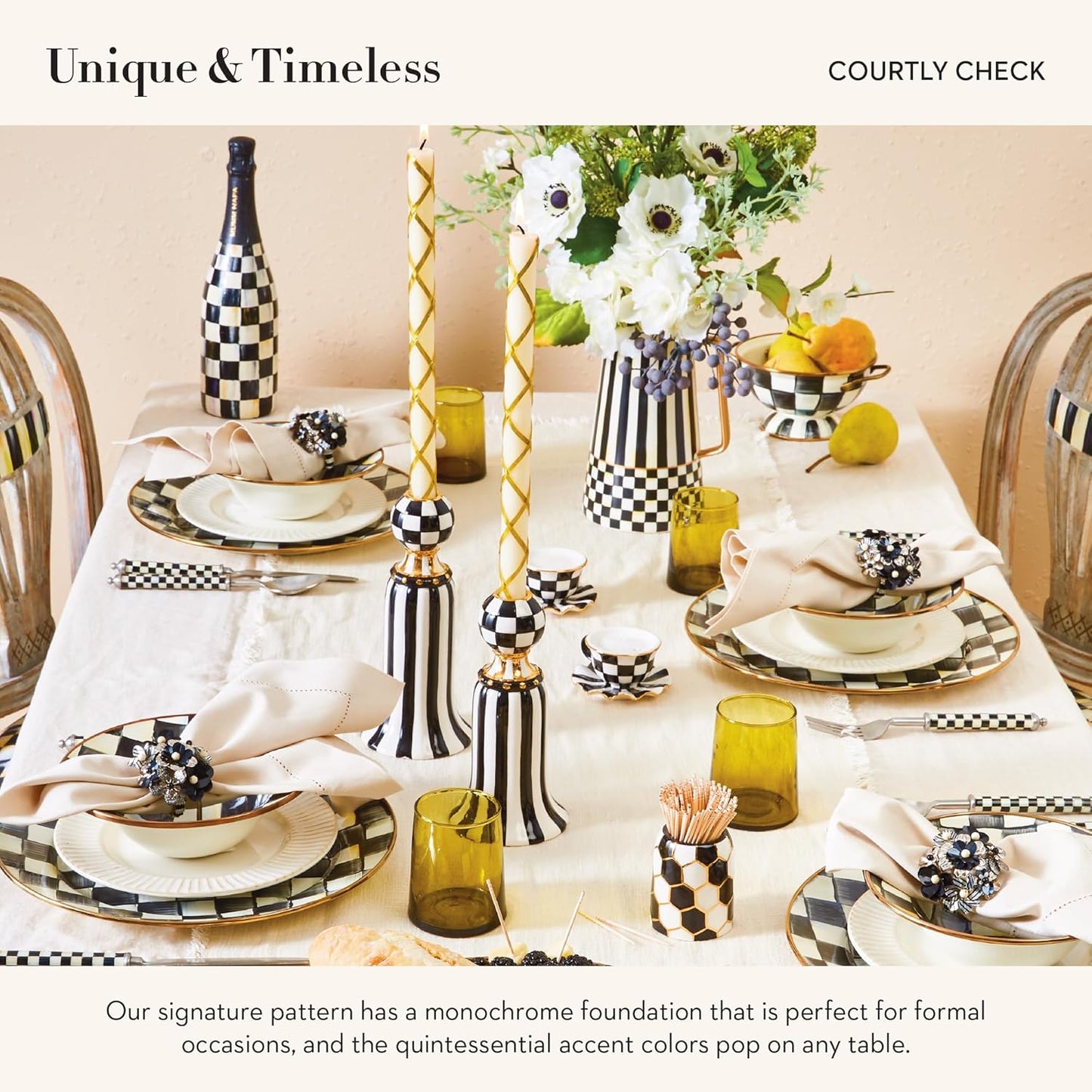 MACKENZIE-CHILDS Enamel Bowl, Serving Bowl for Entertaining, Simply Anything Bowl, Black-and-White Courtly Check