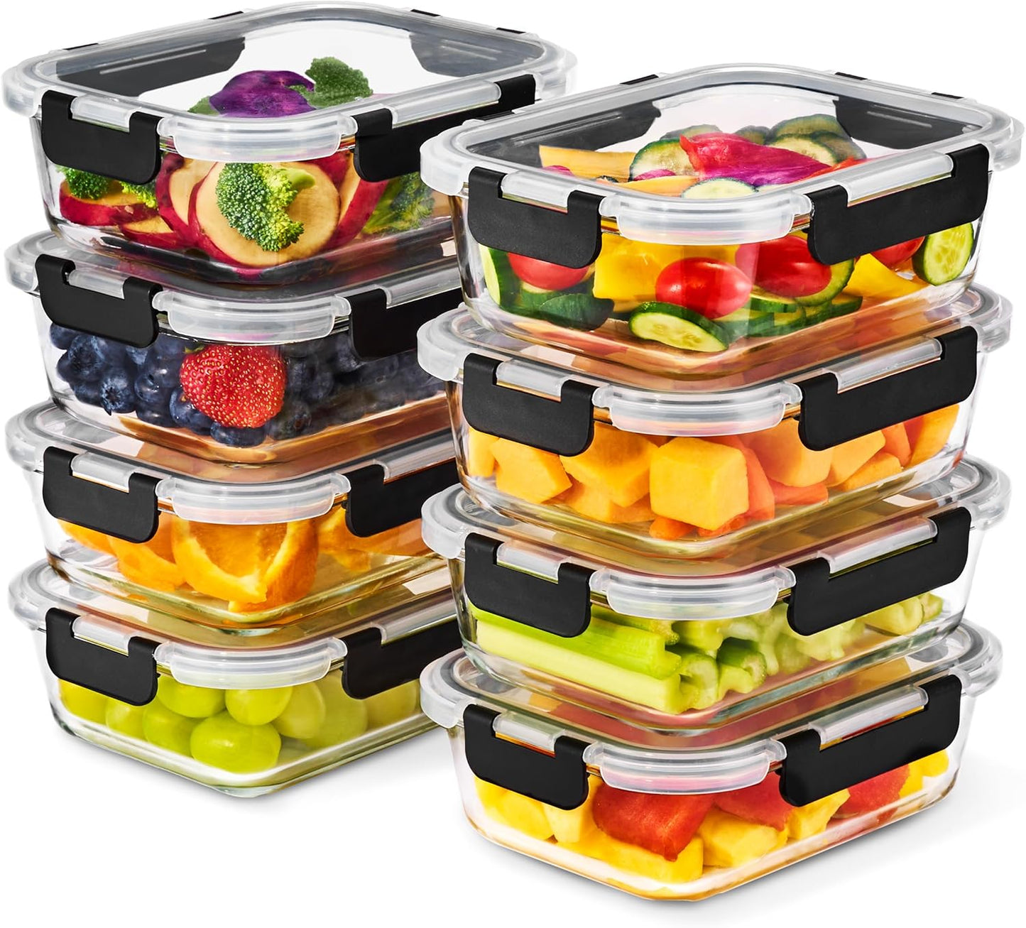 Sorbus 16pc (8 Rectangular 35oz Food Storage Containers and 8 Airtight Lids) – 4.4 Cup Glass Meal Prep Containers, Dishwasher, Freezer, and Oven Safe – Reusable Glass Food Containers for Meal Prep