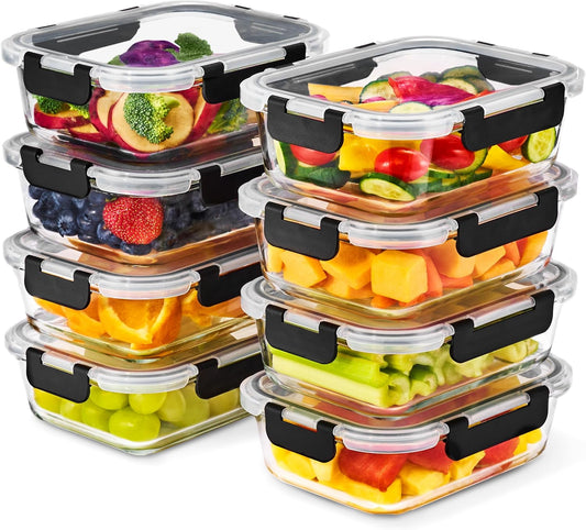 Sorbus 16pc (8 Rectangular 35oz Food Storage Containers and 8 Airtight Lids) – 4.4 Cup Glass Meal Prep Containers, Dishwasher, Freezer, and Oven Safe – Reusable Glass Food Containers for Meal Prep
