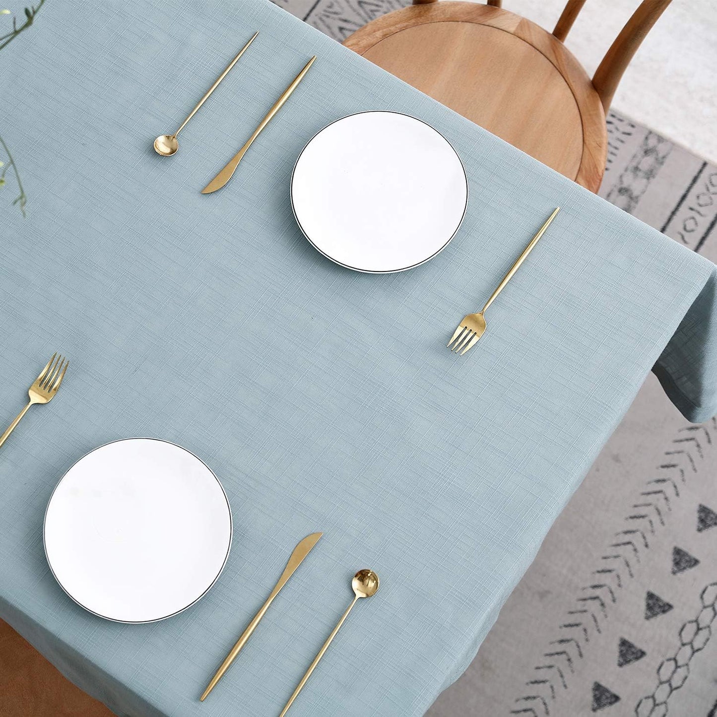 maxmill Lux Faux Linen Tablecloth with Slubby Yarn Textured Weaves Wrinkle Free Anti-Shrink Soft Table Cloth for Kitchen Dining Tabletop for Outdoor and Indoor Use Rectangle 60 x 84 Inch Slate Blue