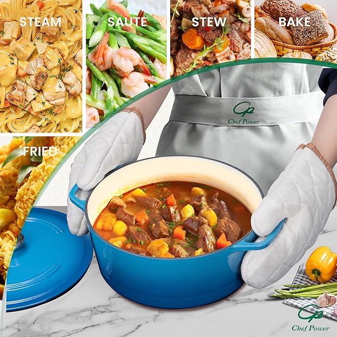 Chef Power Dutch Oven Pot with Lid 6QT, Enameled Cast Iron Dutch Oven for Bread Baking, Braising, Stews, Roasting, Oven Safe Dutch Ovens, Gradient Blue