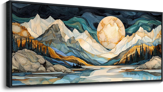 JEAWA Framed Canvas Wall Art - Extra Large Abstract Painting Decor, Textured Mountain Pictures as Gifts for Friends, Modern Art Prints for Bedroom Living Room Office Home Decoration, 31.5x70 IN