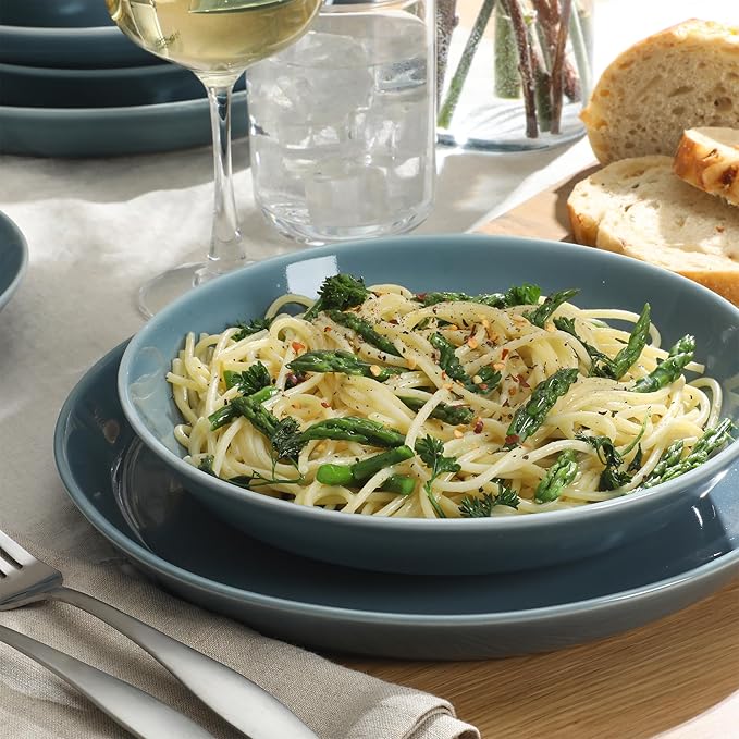 Gibson Home Summer Shades 16 Piece Plates and Bowls Dishes Service for 4 Porcelain Dinnerware Set - Blue