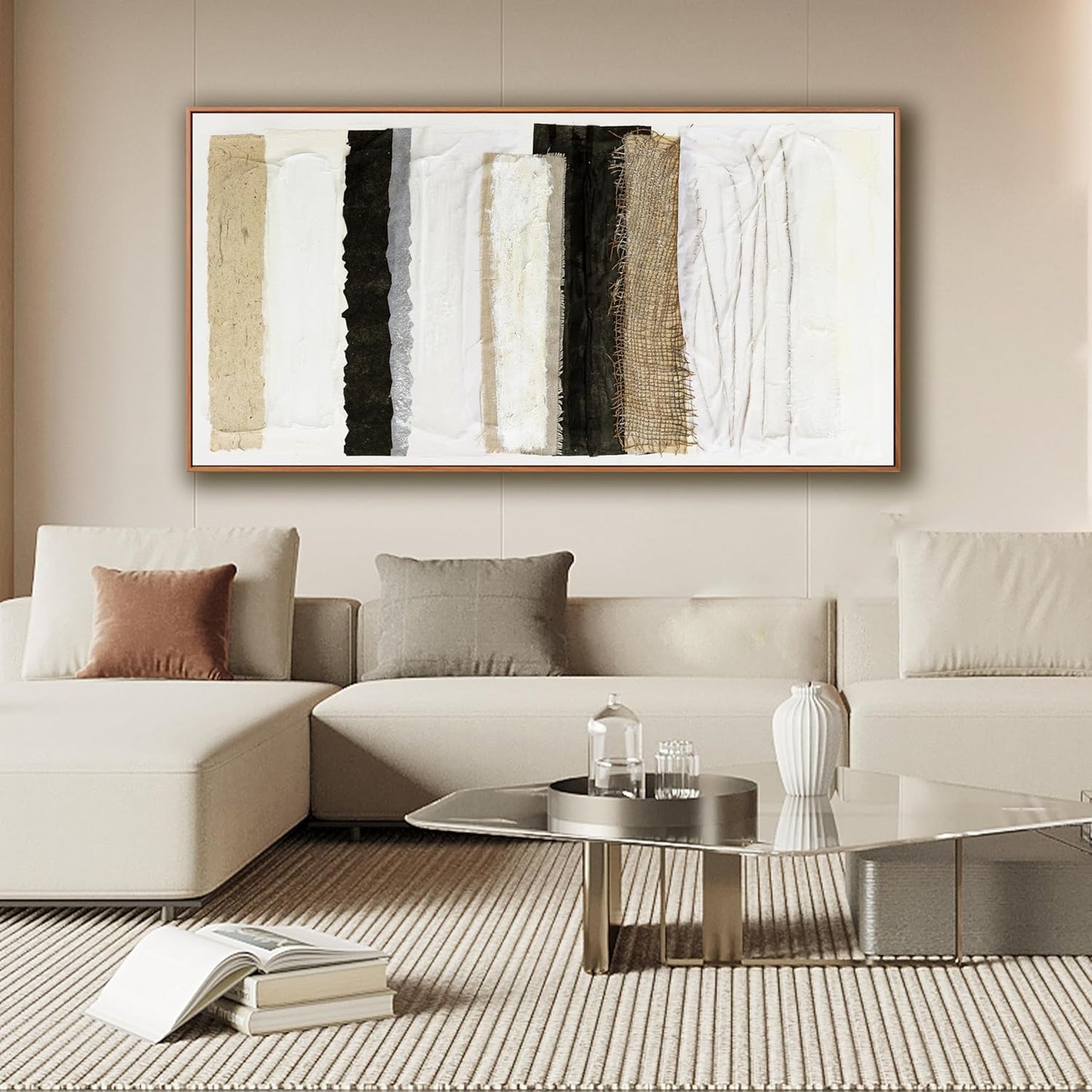 Abstract Wall Art Decor Modern Wall Decorations Maximalist Home Canvas paintings Wall Art Prints Framed Multicolor Overlapping Strips Artwork Parting for Living Room Wall Bedroom Kitchen Office Decor 24×48 Inch With Framed