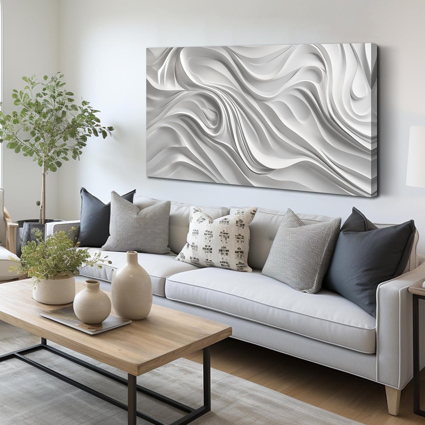 AOZEMI Abstract Canvas Art Wall Decor Modern White Wall Art Prints Large White Artwork for Walls Bedroom Office Kitchen Wall Decor 24" X 48"