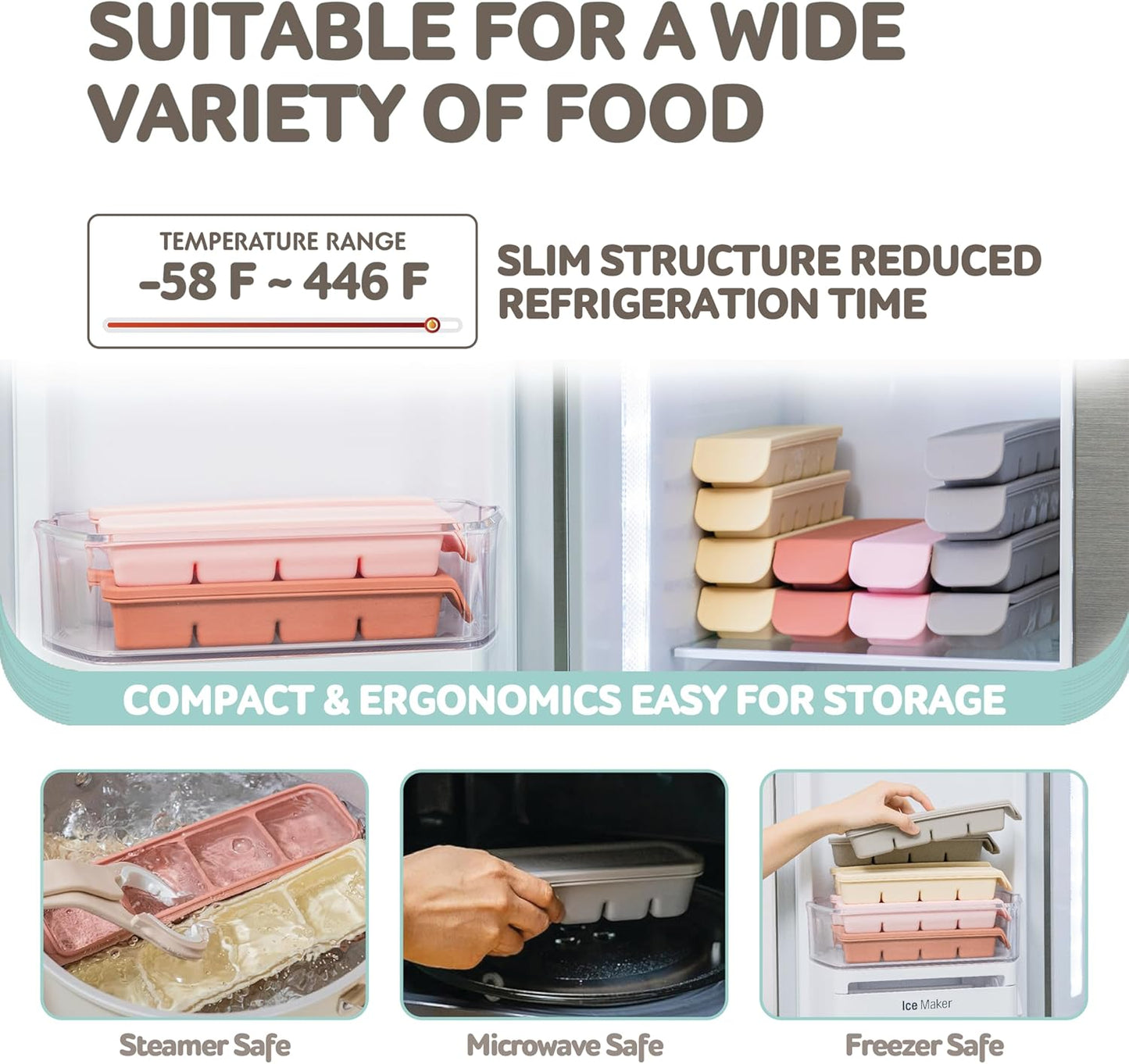 Silicone Freezer Trays with Lid,2ea 0.7oz 12 Cube-Leak Proof Silicone Freezer molds for Homemade Baby Food Breastmilk, Purees, Vegetables, Fruit, Baby Food Jars Ice Tray with Lid BPA Free Beige