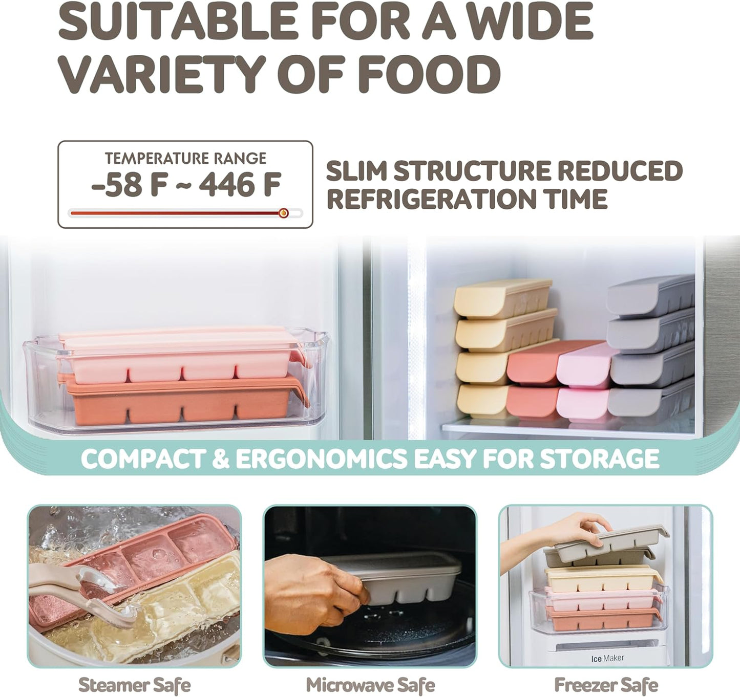 Silicone Freezer Trays with Lid, 1oz 6 Section - Leak Proof Silicone Freezer molds for Homemade Baby Food Breastmilk, Purees, Vegetables, Baby Food Jars Ice Tray with Lid BPA Free Indie Pink