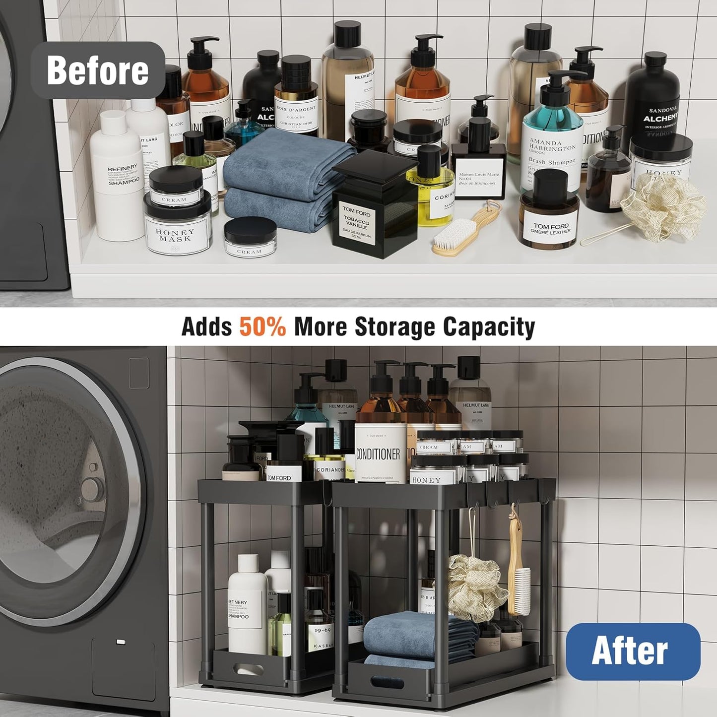 2 Pack Pull-Out Storage Organizers, Under Sink Organizer and Storage for Bathroom & Kitchen,Multi-Purpose Under Cabinet Organizers and storage Black