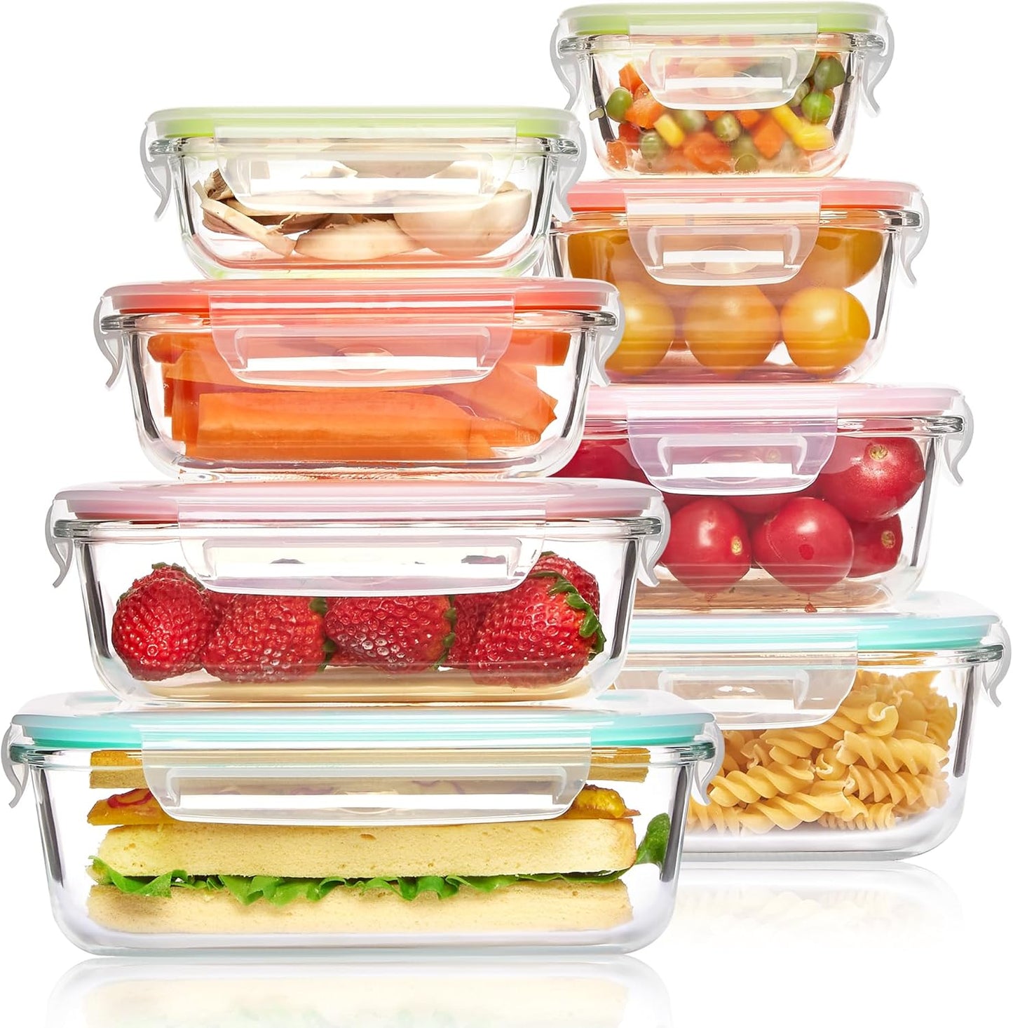 Vtopmart 8 Pack Glass Food Storage Containers with Airtight Lids, Glass Meal Prep Containers, Lunch Containers for Microwave, Oven, Freezer and Dishwasher, BPA Free