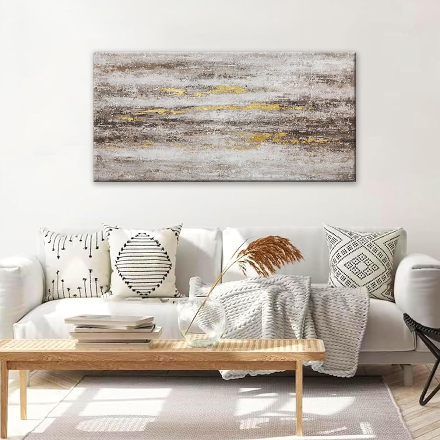 YISXINOAG Abstract Wall Art Decor Grunge Room Abstract Wall Decor Art Brown Grey Canvas Art Wall 20" X 40" Painting Brown And White Wall Art For Bedroom Office Dining Room