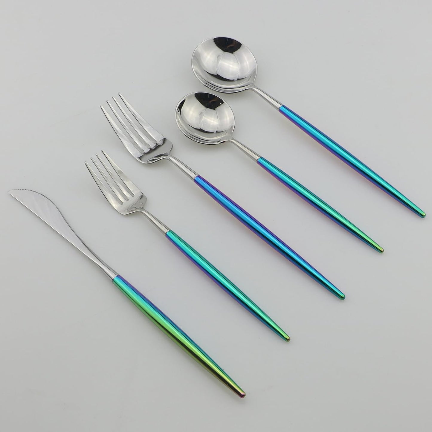 20-Piece Coloful Rainbow Handle Silver Flatware Set, Mirror 18/10 Stainless Steel, Service for 4