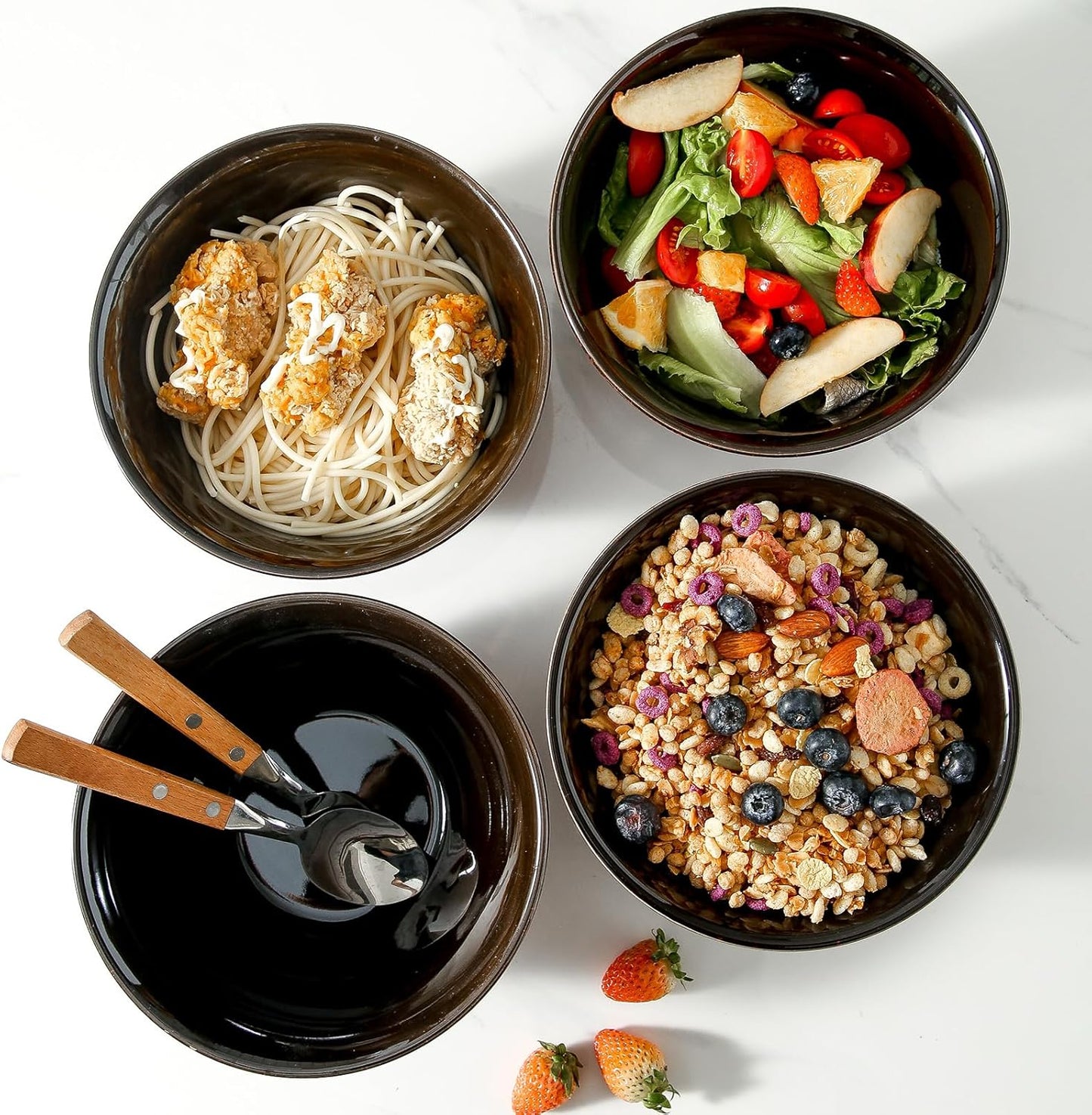 Hasense Ceramic Soup Bowls, 40 Oz Serving Bowls Set of 4, Cereal Bowls, Salad Bowls for Pasta Soup Popcorn, Dishwasher & Microwave Safe, Christmas Thanksgiving Gifts, Red