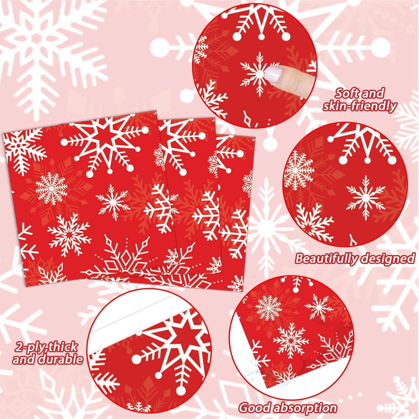 ZOIIWA 200 PCS Christmas Theme Party Tableware Disposable Merry Christmas Party Supplies Dinnerware Set Xmas napkins Snowflakes Paper Plates Bulk Christmas Dinnerware Party Decoration Serve 50 guest