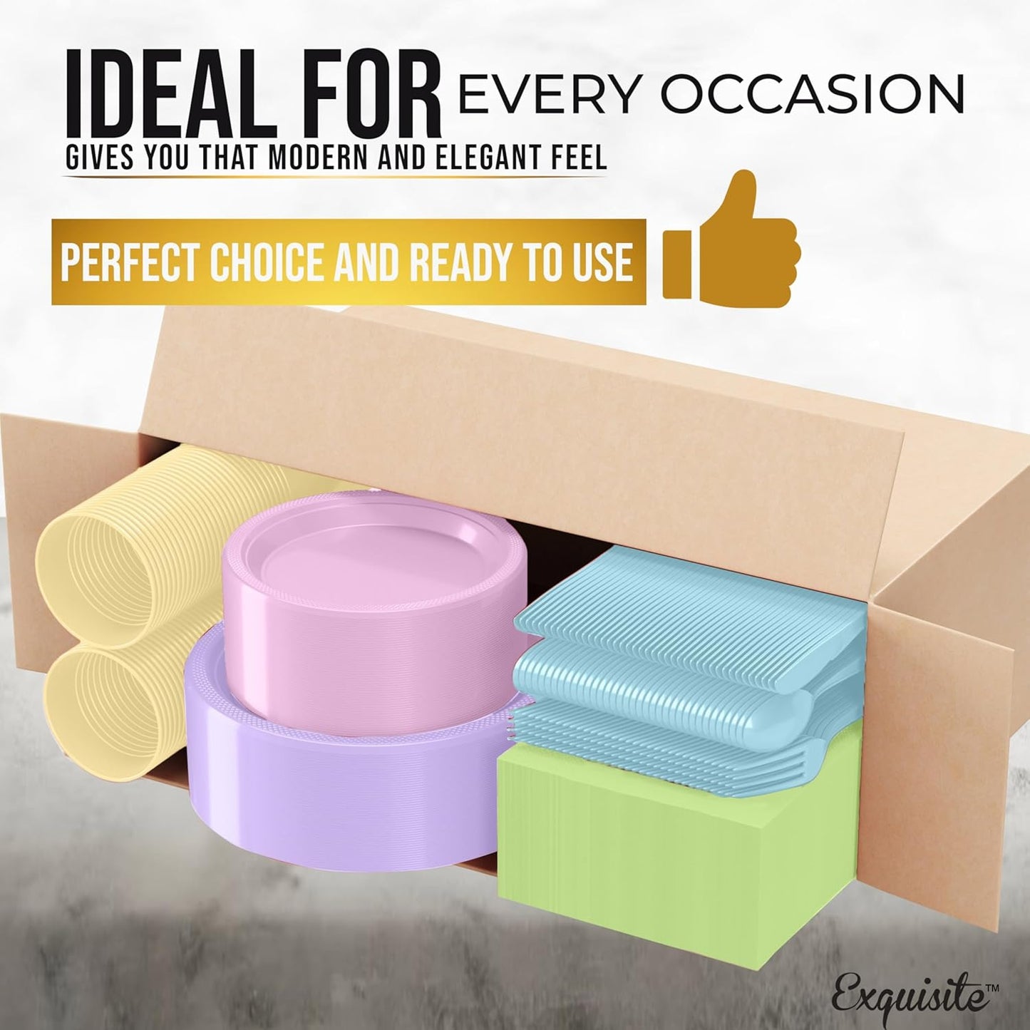 Party Solids 350 Pieces Easter Plates For Party, Easter Disposable Plates Set, 50 Of Each 9" Dinner Plate Set, 7" Dessert Plate, Cups, Napkins & Cutlery Plastic Dinnerware