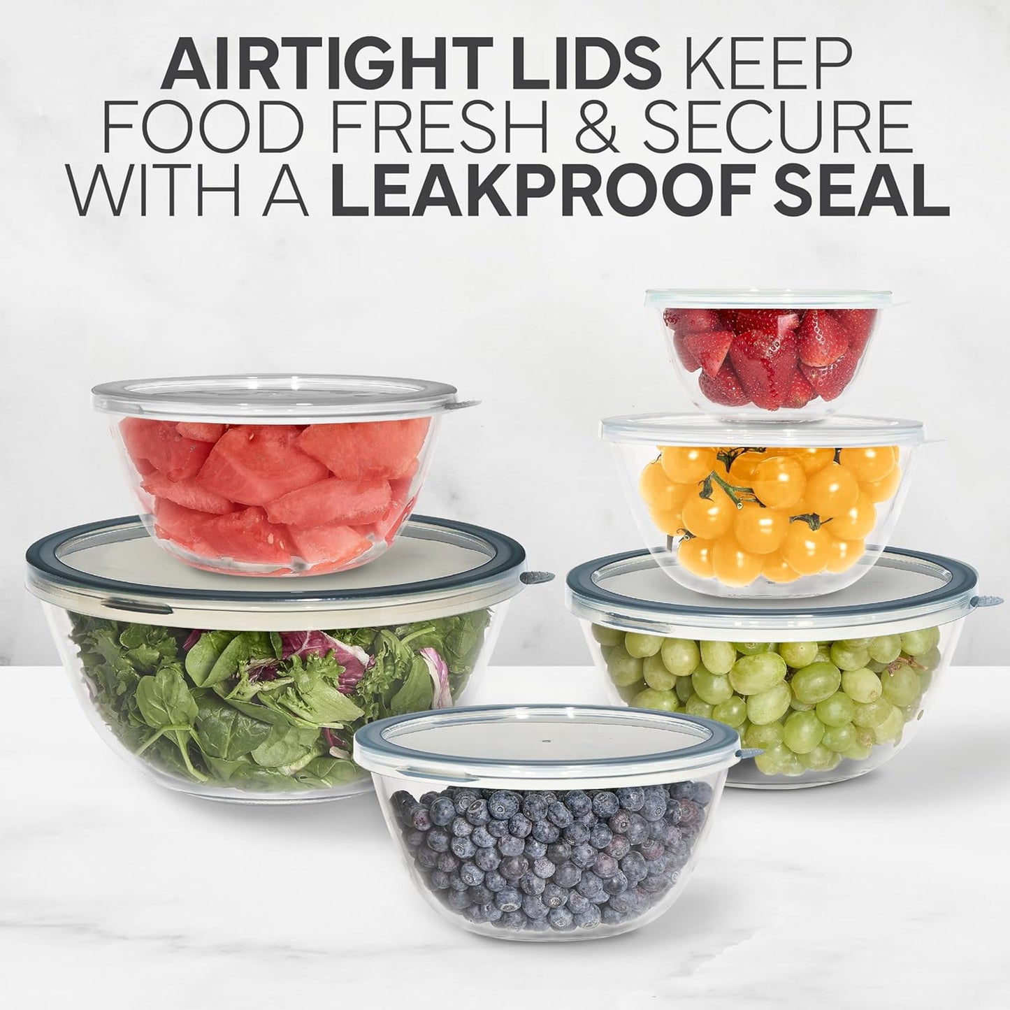 COOK WITH COLOR 12 Pc Glass Mixing Bowl Set with Lids – Borosilicate Glass Nesting Bowls for Cooking, Baking and Meal Prep, Gray