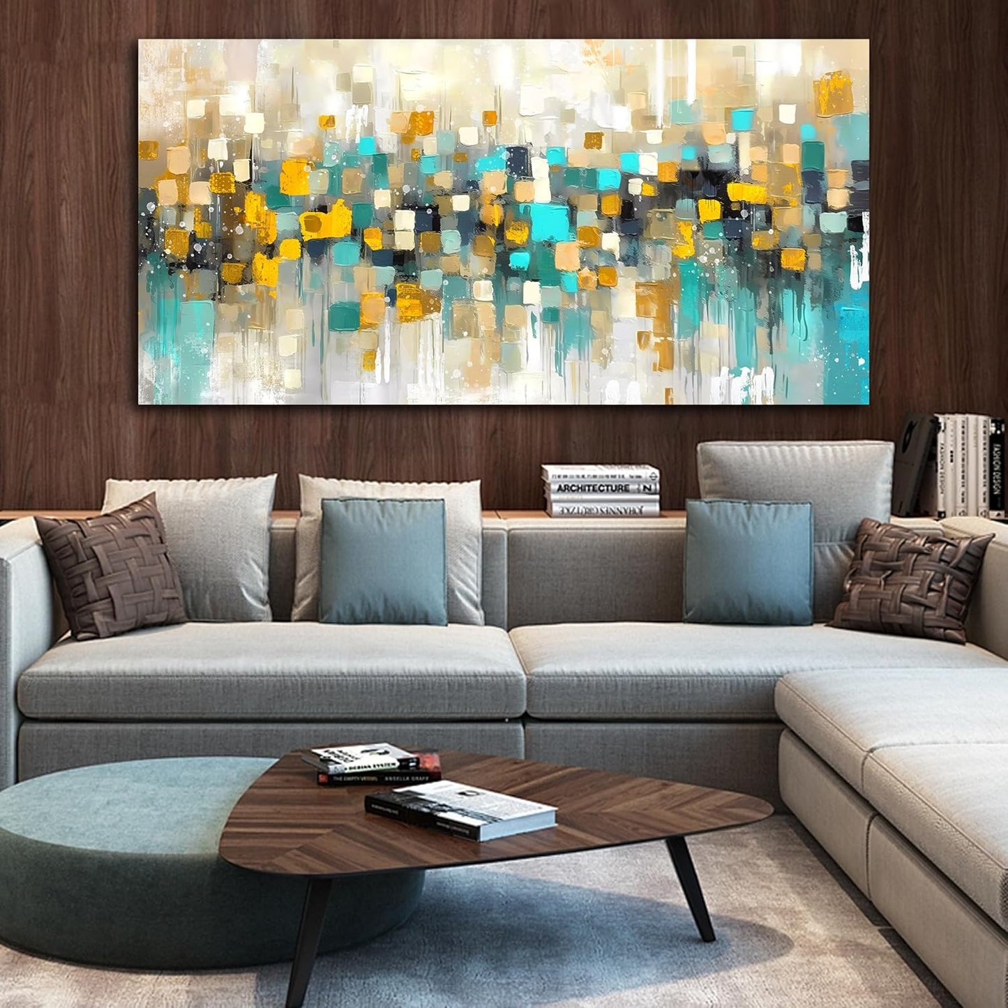 LAOTOART Abstract Wall-Decor Living Room - Yellow Art Work for Wall Decor - Extra Large Wall Art Ready to Hang Size 29" x 59"