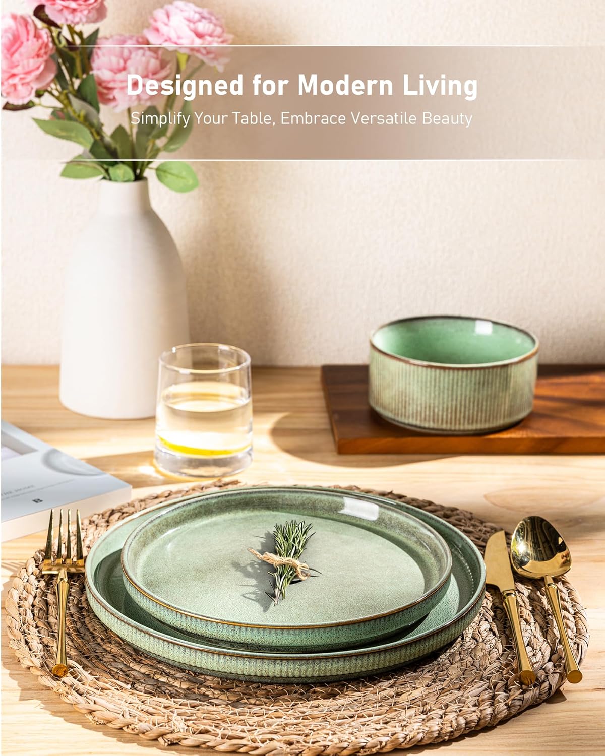 GBHOME Stoneware Dinnerware Sets for 4,Round Reactive Glaze Ceramic Plates and Bowls Set,Highly Scratch Resistant | Dishwasher & Microwave Safe Dishes Set,Service for 4(12Pcs)