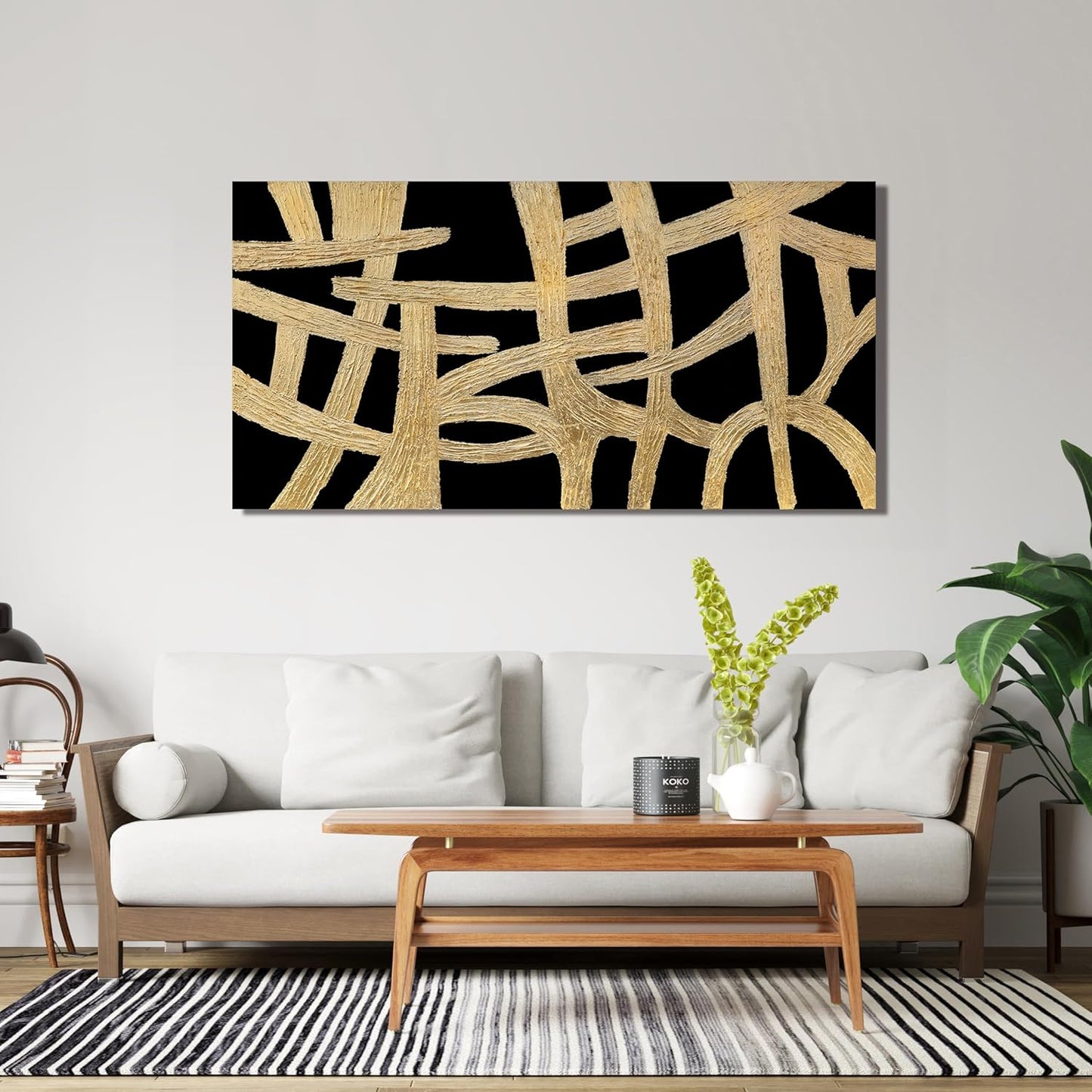 YISXINOAG Abstract Wall Art Small Size Black And Gold Wall Art Home Wall Decor Artwork Modern Canvas Art Wall Decor Painting Prints Pictures For Bedroom Office Artwork 20"X 40"