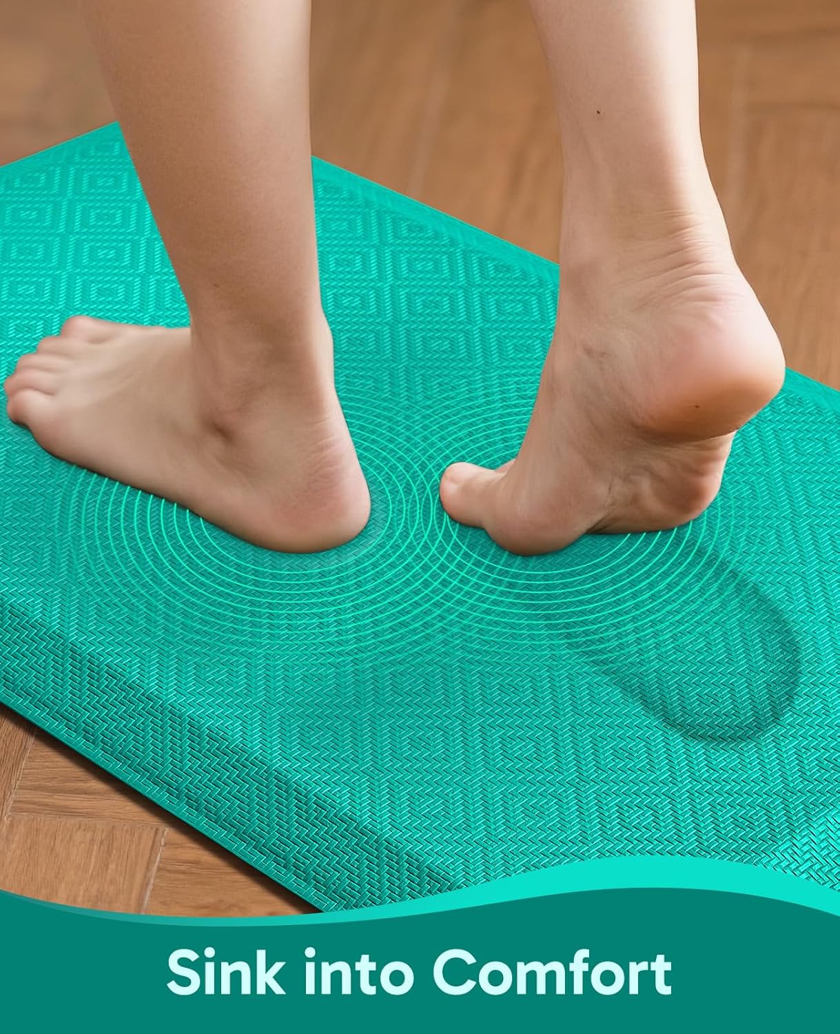 Ophanie Kitchen mats for Floor, 3/4 inch Thick, Kitchen Rugs, 20''x39'' Anti Fatigue Standing Cushioned Mat, Waterproof,Comfort Ergonomic mat for Office, Home, Sink, Teal Non-Slip Bottom