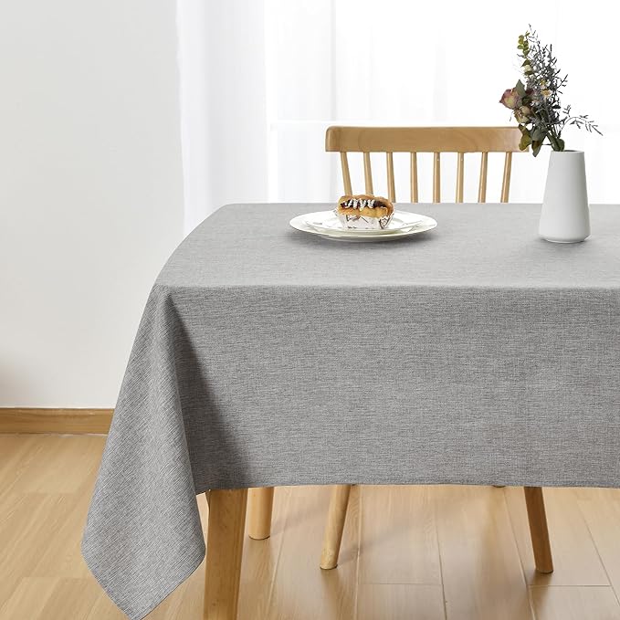 JIUZHEN Faux Linen Farmhouse Tablecloth Rectangular, Wrinkle Stain Resistant Table Cloth Rectangle Table Cover for Kitchen Dining, Light Grey, 60 x 102 Inch