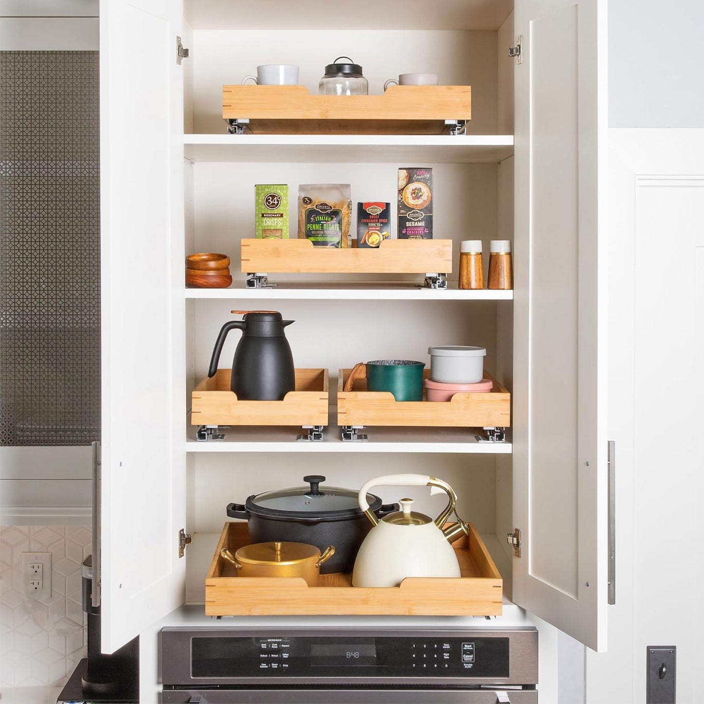 HOLD N’ STORAGE Heavy-Duty Premium Collection Pull Out Cabinet Organizer - Wooden Cabinet Drawer Slide Outs (Wood, 24 Inch)