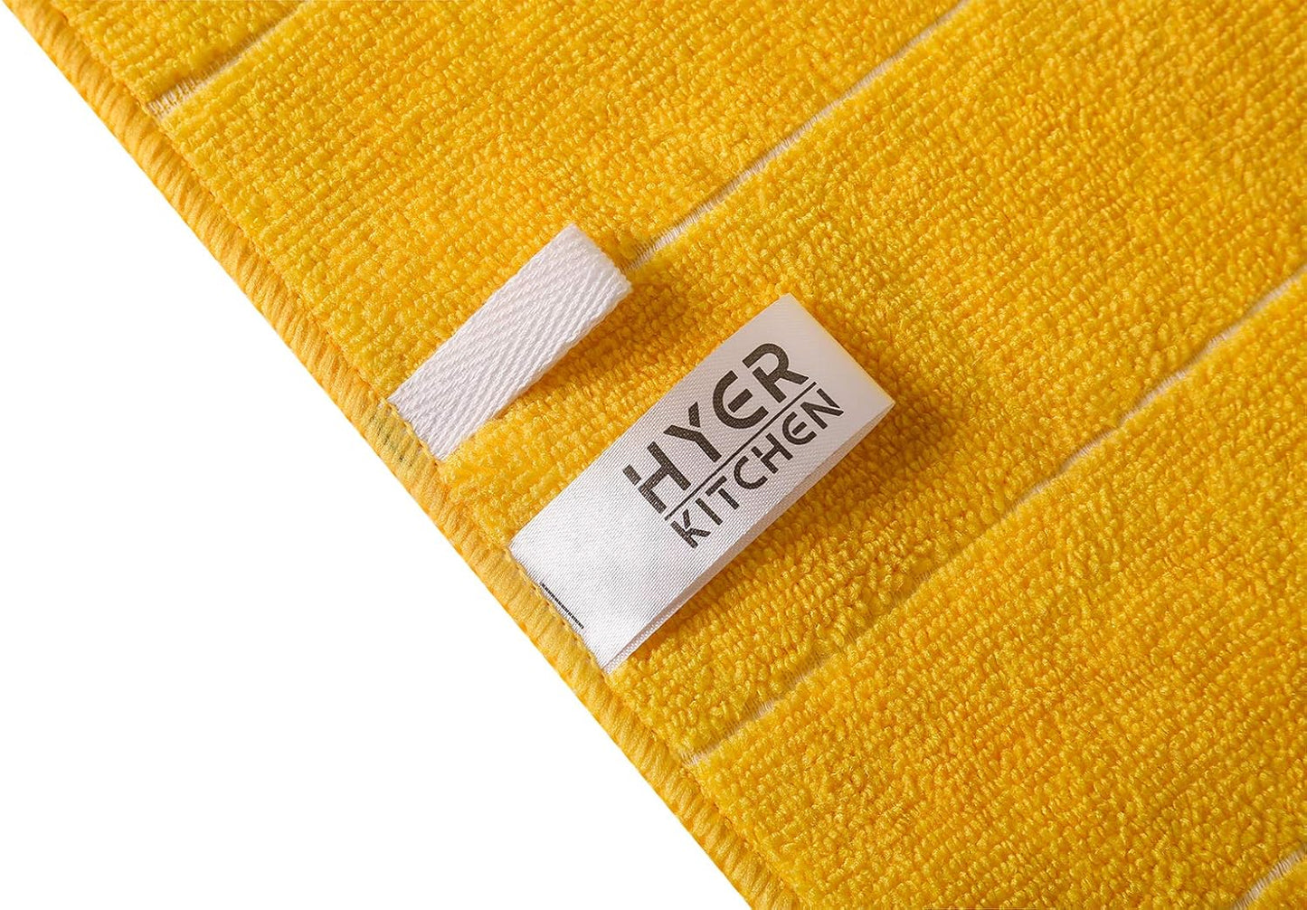 Microfiber Kitchen Towels - Super Absorbent, Soft and Solid Color Dish Towels, 8 Pack (Stripe Designed Yellow and White Colors), 26 x 18 Inch (Yellow)