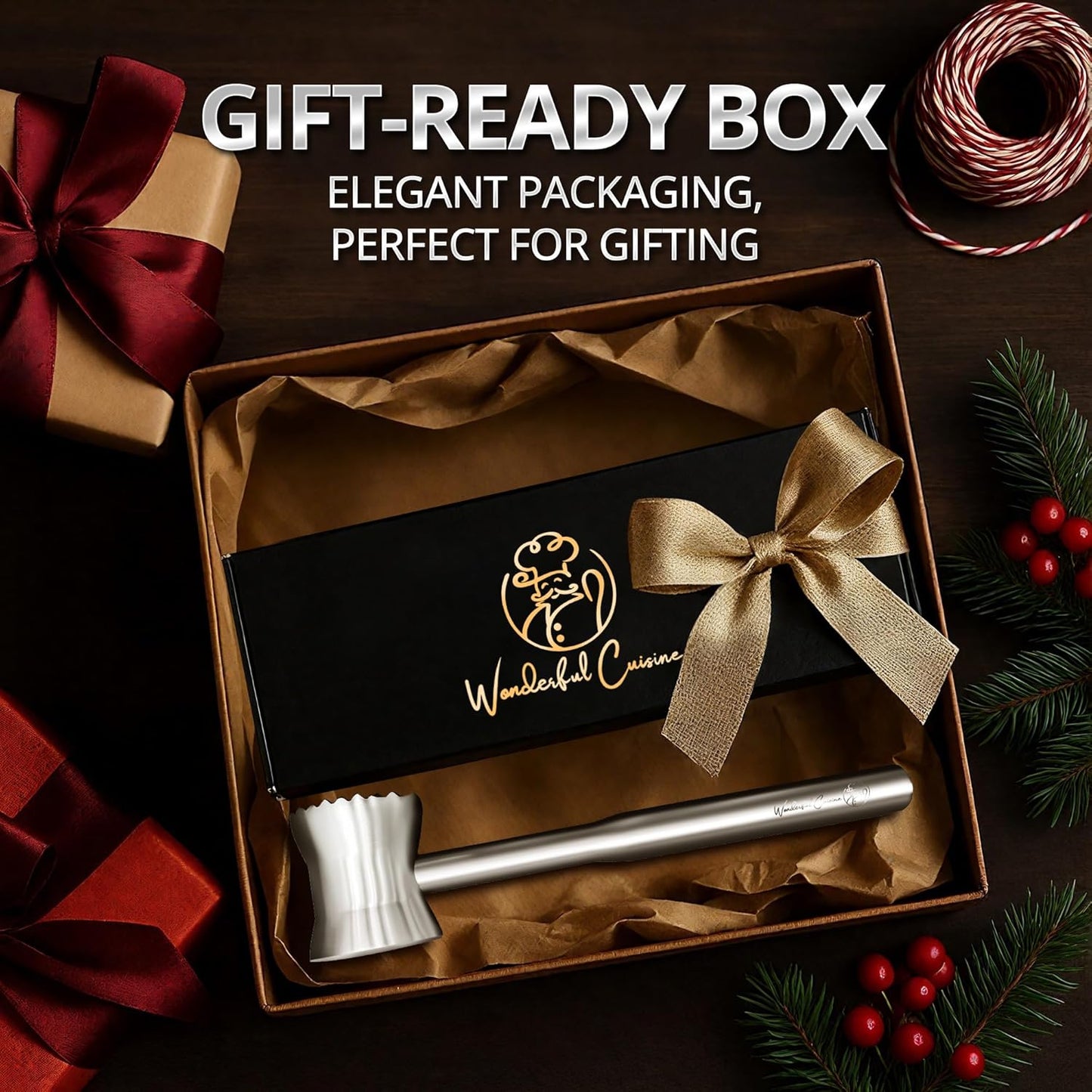 Stainless Steel Meat Tenderizer Hammer – Heavy-Duty All-Metal Design, Anti-Rust & Dishwasher Safe – Textured Surface for Steak, Chicken, Pork, and More