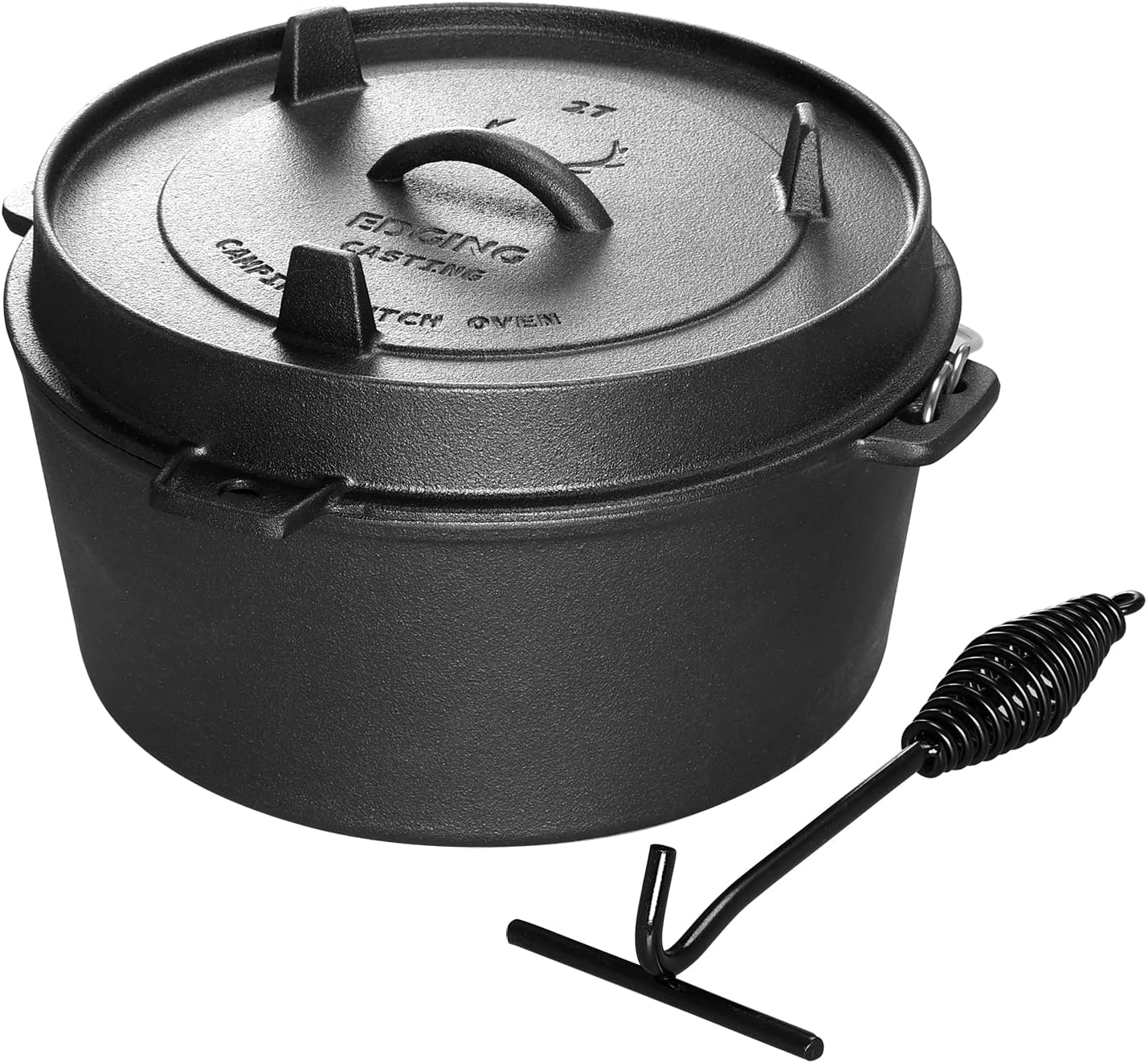 Pre-Seasoned Cast Iron Camping Dutch Ovens, Outdoor Camping Dutch Oven Pot with Lid Tripod, 6 Quart