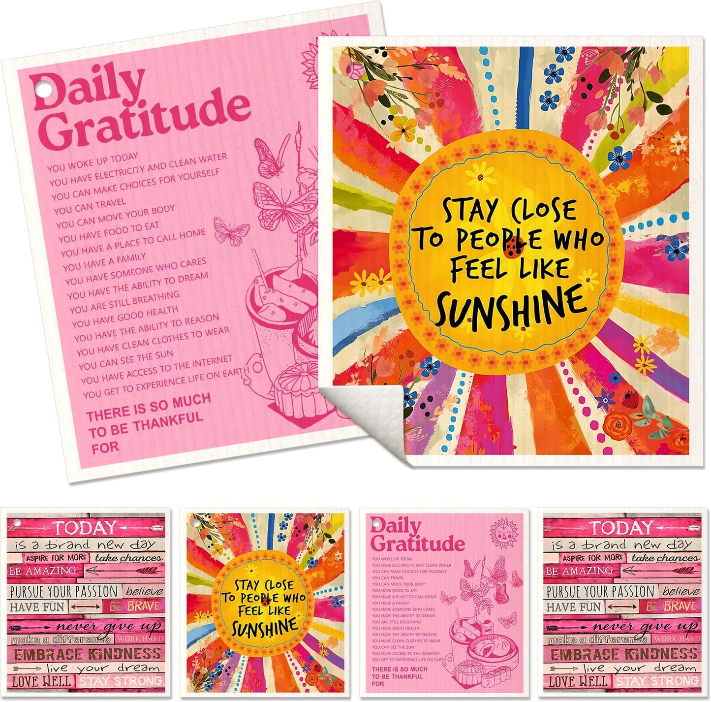 6 Pack Swedish Dishcloths for Kitchen - Reusable Dish Cloths for Washing Dishes Absorbent Cute Funny Kitchen Towels Cleaning Sponge, Positive Words